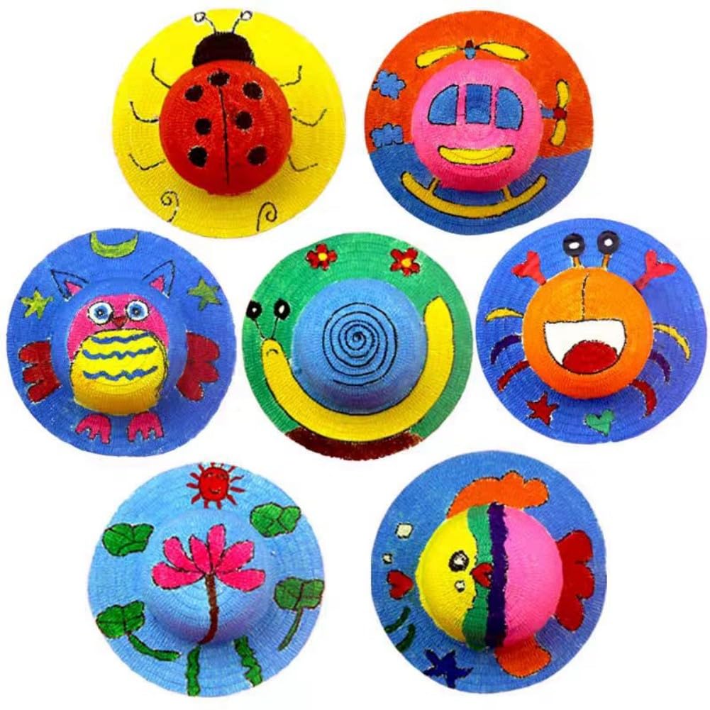 Cumuiu DIY Straw Hat Craft Painting Hats Handmade Hat Tea Party Hats Cap Beach Sun Hat Art Painting Hat with Paints & Brush (US, Age, 3 Years, 5 Years, 10)