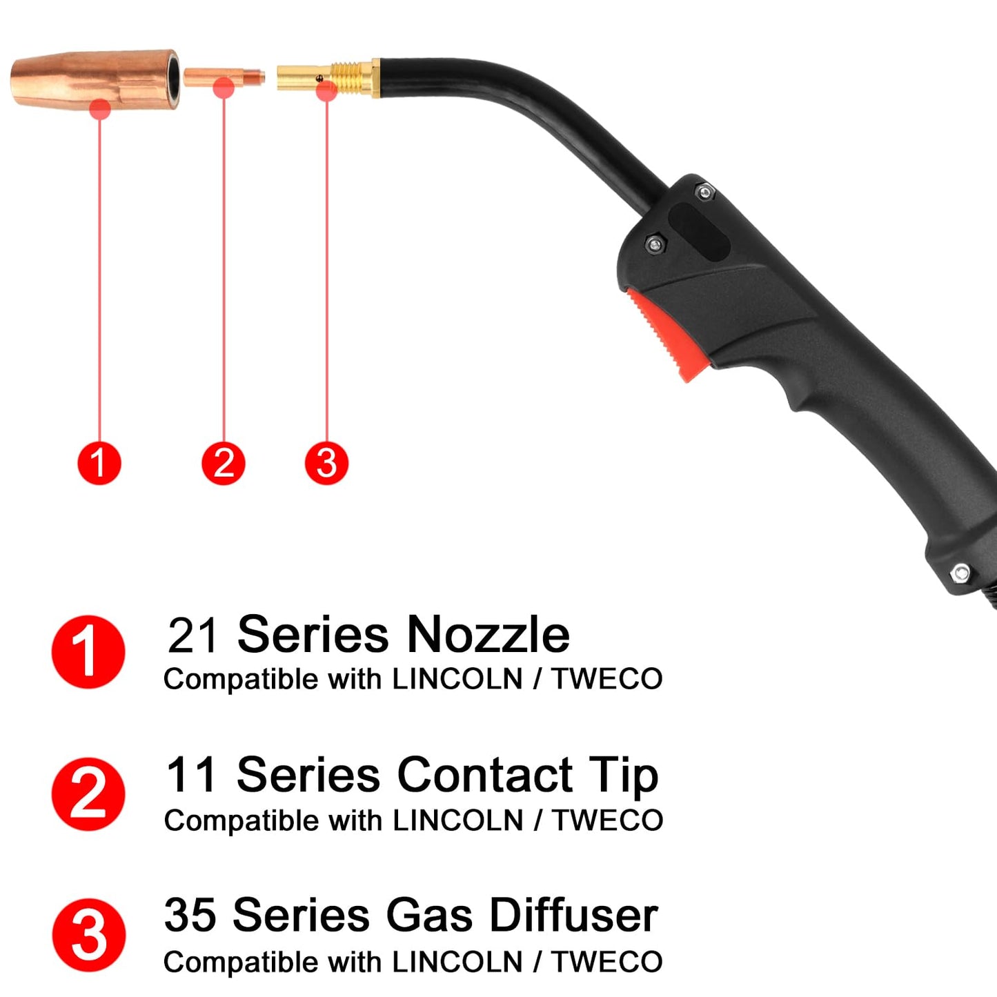 Zinger MIG Welding Gun Torch 100Amp 10' Replacement for Lincoln Magnum 100L K530-5 with 10PCS Mig Welding Contact Tips