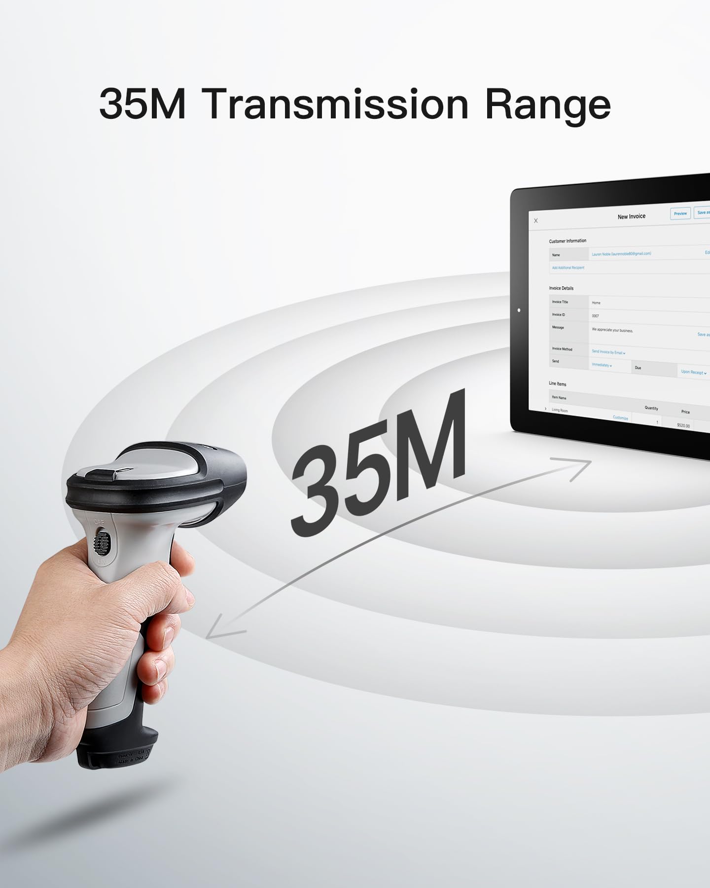 Inateck Bluetooth Barcode Scanner, 1 Charge 180 Days Standby, 35m Range, Automatic Fast and Precise scanning, BCST-70