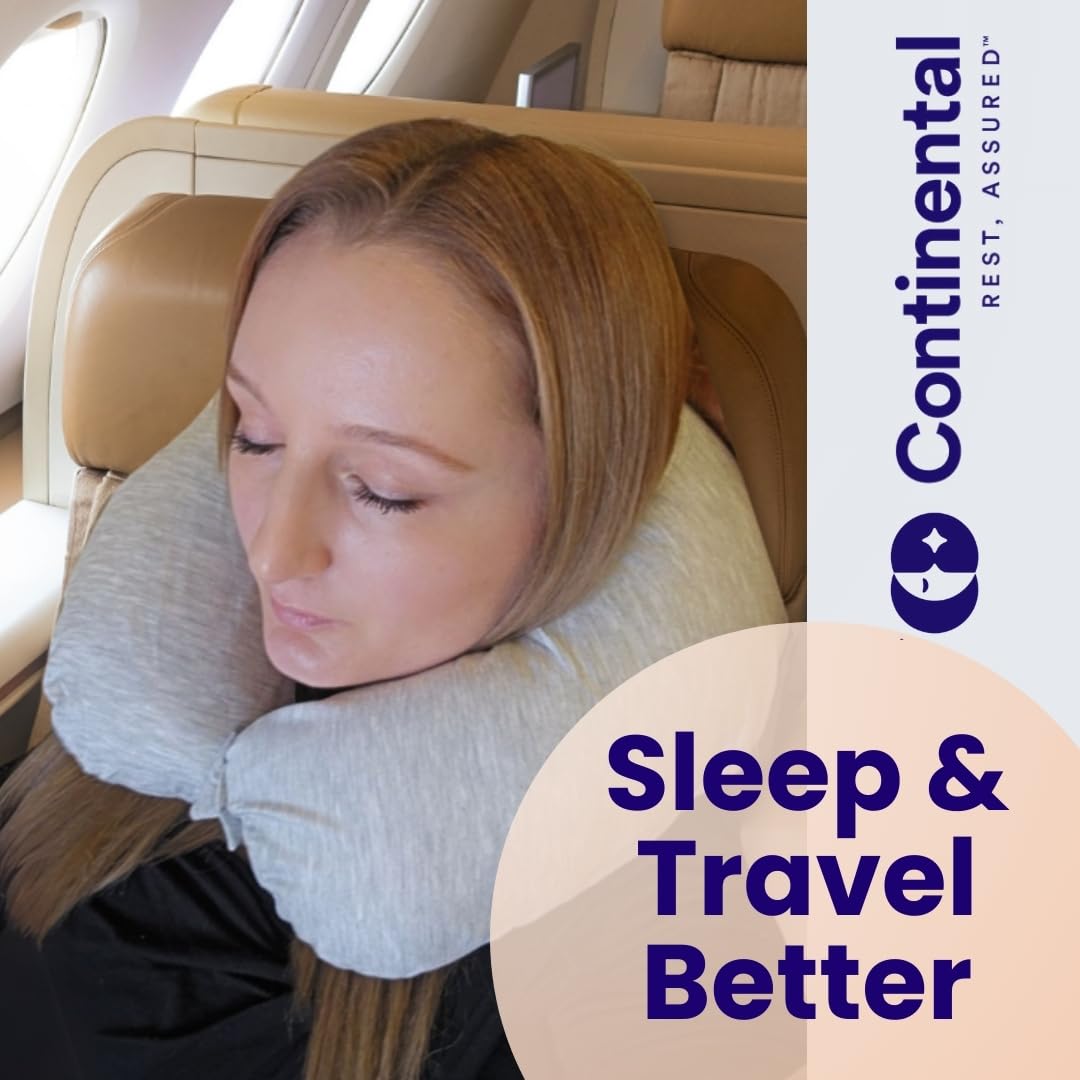 Continental Bedding - Travel Neck Pillow - U Shaped - White Down Fill - Removable Gray Viscose Derived from Bamboo Cover in Travel Case