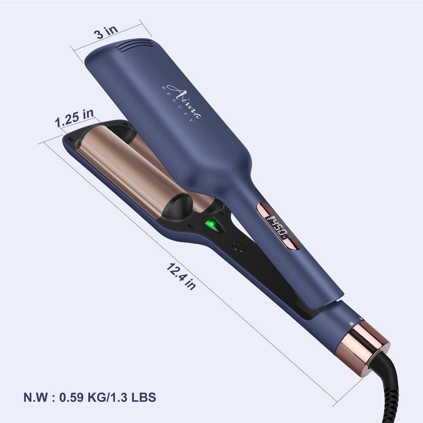 32mm (1.25") Aima Beauty Twins Mermaid Hair Waver, Anti-Scald Hair Crimper 2 Barrel, Beach Wave Curling Iron, Curling Wand with Storage Lock 15S Heats Up for Short/Medium/Long Hair Prussian Blue