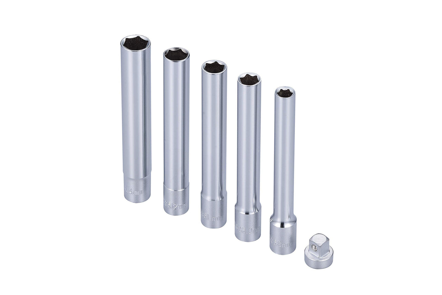 Kauplus 6PCS 3/8-Inch Drive Deep Metric Socket Set 6PT 8-10-11-12-14MM W 1/4-Inch Adapter- Extra Long Deep 120MM