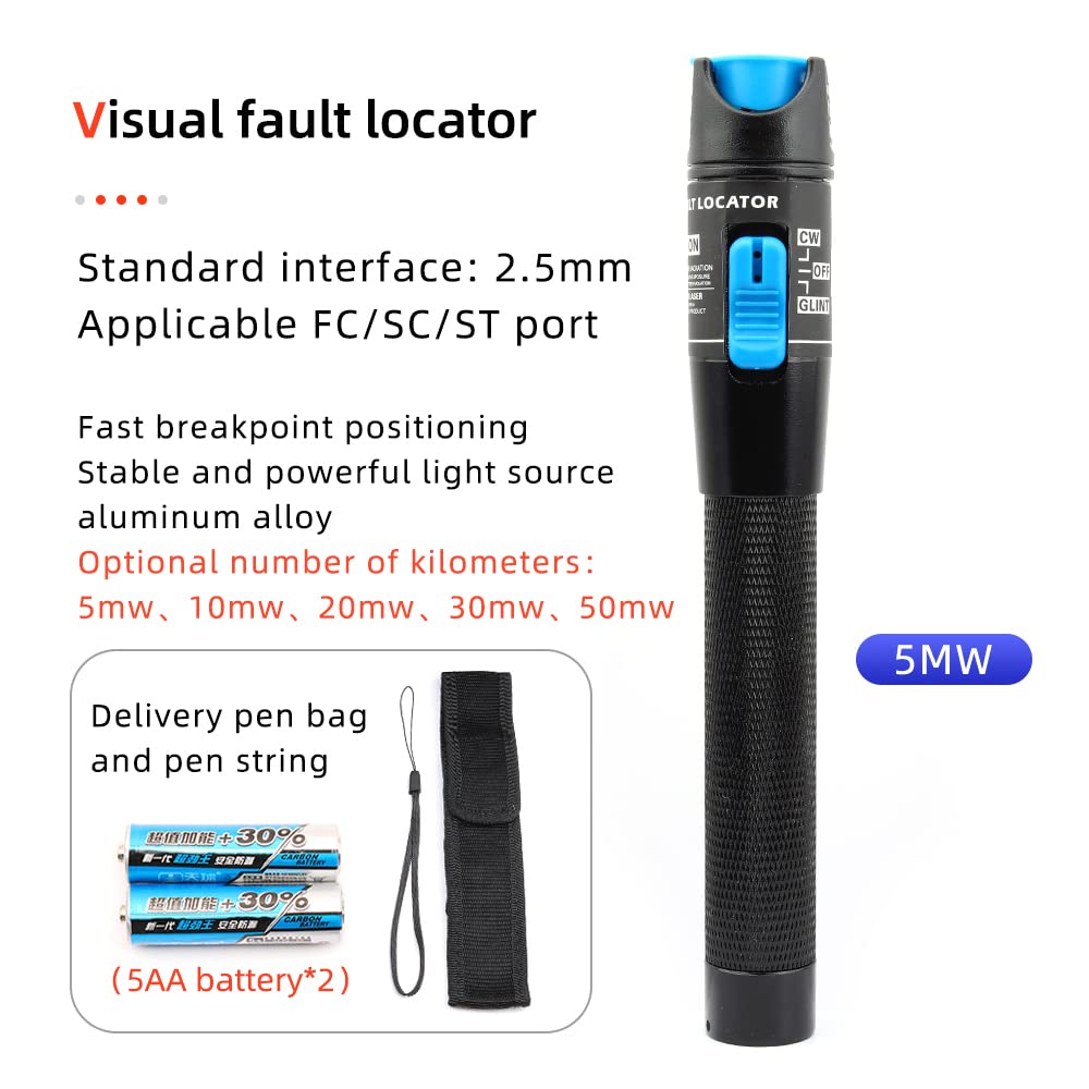 FC-6S FTTH Fiber Optic Cold Connection Assembly Termination Tools Kit Bag with Visual Fault Locator Fiber Cleaver SC FC Connector Optical Power Meter Finder Cable Tester Stripper Tool Dust Free Paper