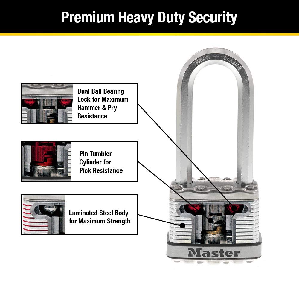 Master Lock M5XQLJ Magnum Heavy Duty Outdoor Padlock with Key, 4 Pack Keyed-Alike
