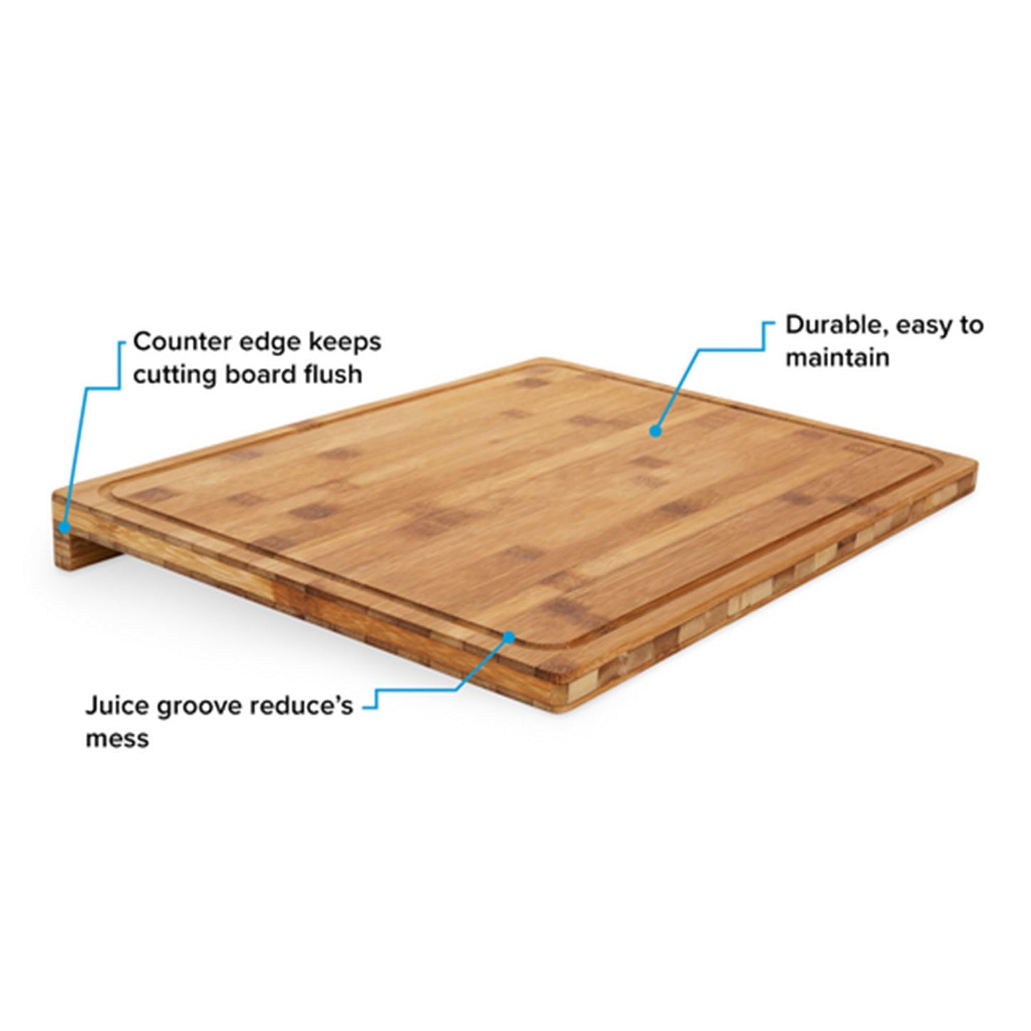 Camco Bamboo Cutting Board with Counter Edge | Perfect for Vegetables, Fruits, Meats, and Cheeses | Measures 18-inches x 14-inches x 1-3/4-inches (43545), Brown