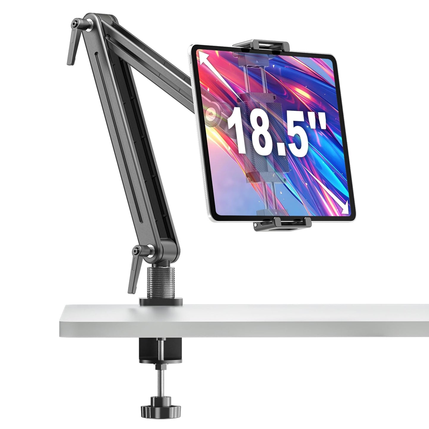 Portable Monitor Stand Desk Holder- Large Clamp support up to 6.5 12.9 14.6 15.6 18.5 inch 360° Rotating Base Swivel Tall Desk Arm Mount for iPad Pro/Mini/Air/Surface Strong Bearing Weight over 5.5lbs