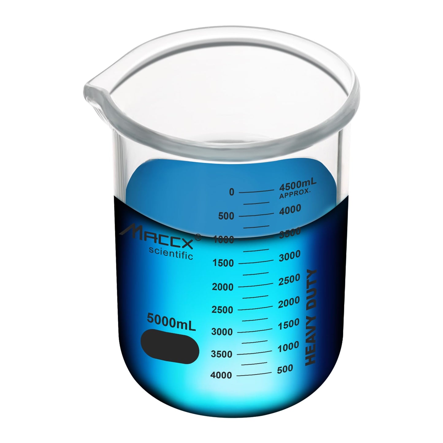 Maccx 170oz(5000ml) Sturdy Glass Beaker, Heavy-Duty 5L Lab Beakers，3.3 Borosilicate Low Form with Printed Graduation, BKL5K0-001