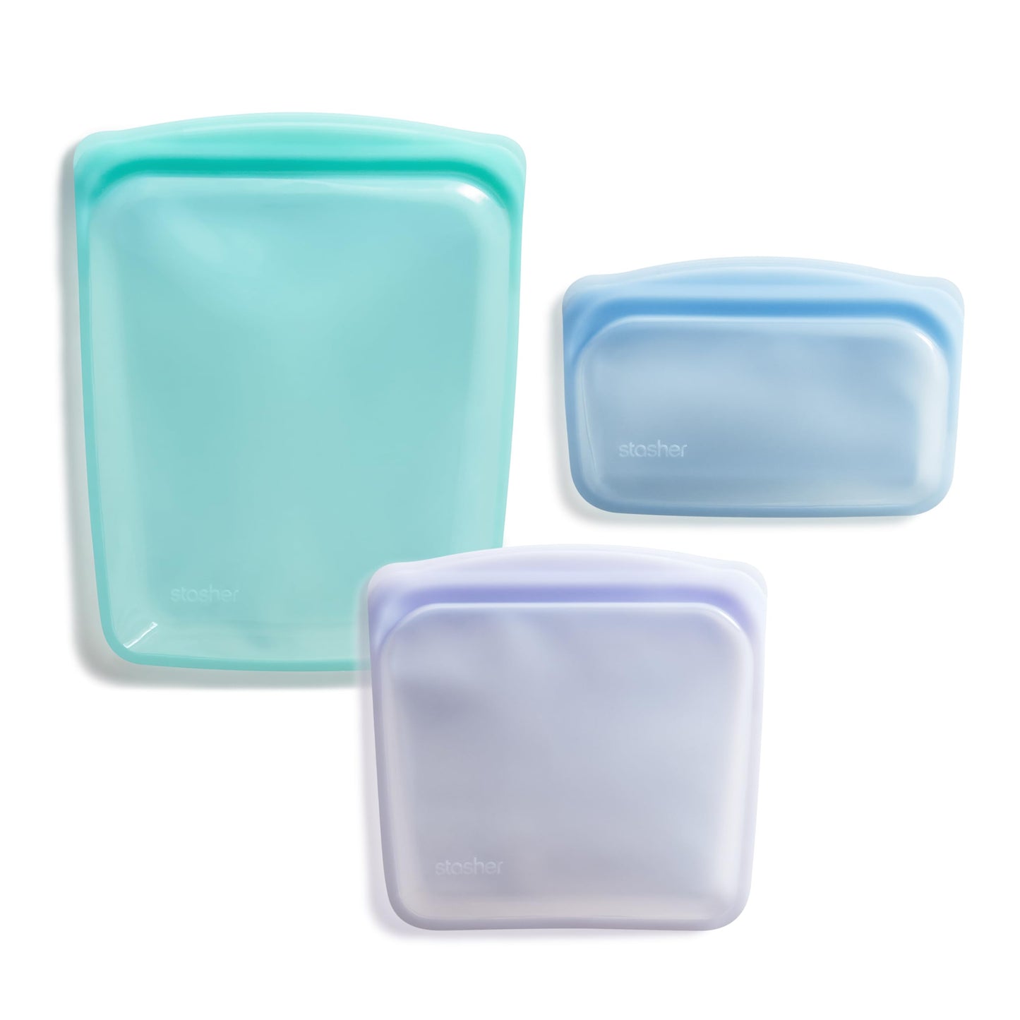 Stasher Silicone Reusable Storage Bags, 3-Pack, Reusable Freezer Bags, Microwave, Dishwasher, Oven Safe, Sous Vide, Premium Lunch Containers, Eco Friendly, Food Storage Bags, Snack Bags, Multicolor