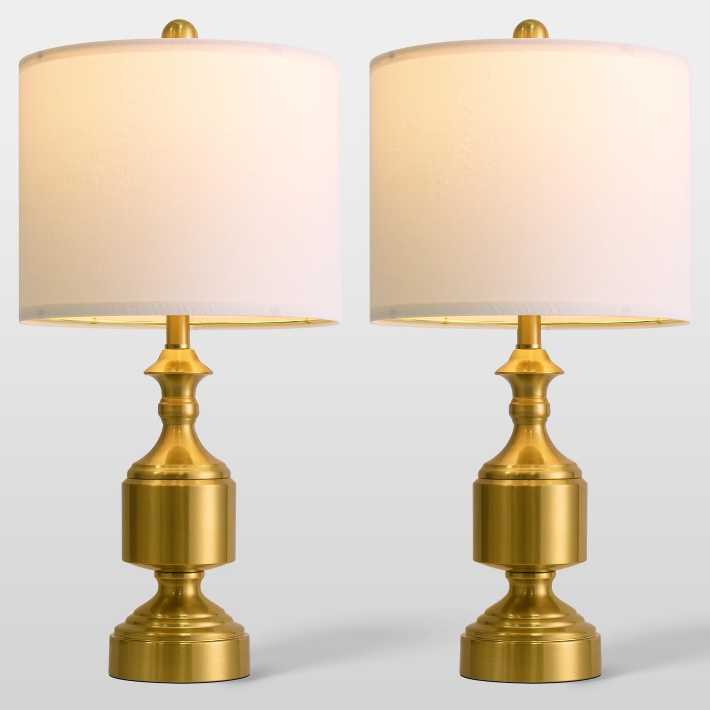 BOBOMOMO Gold Table Lamps Set of 2-20.5" Modern Metal Bedside Lamps for Nightstand, Mid-Century Night Stand Lamps with Linen Shade, Small Lamps for Bedroom Side Table & Home Office