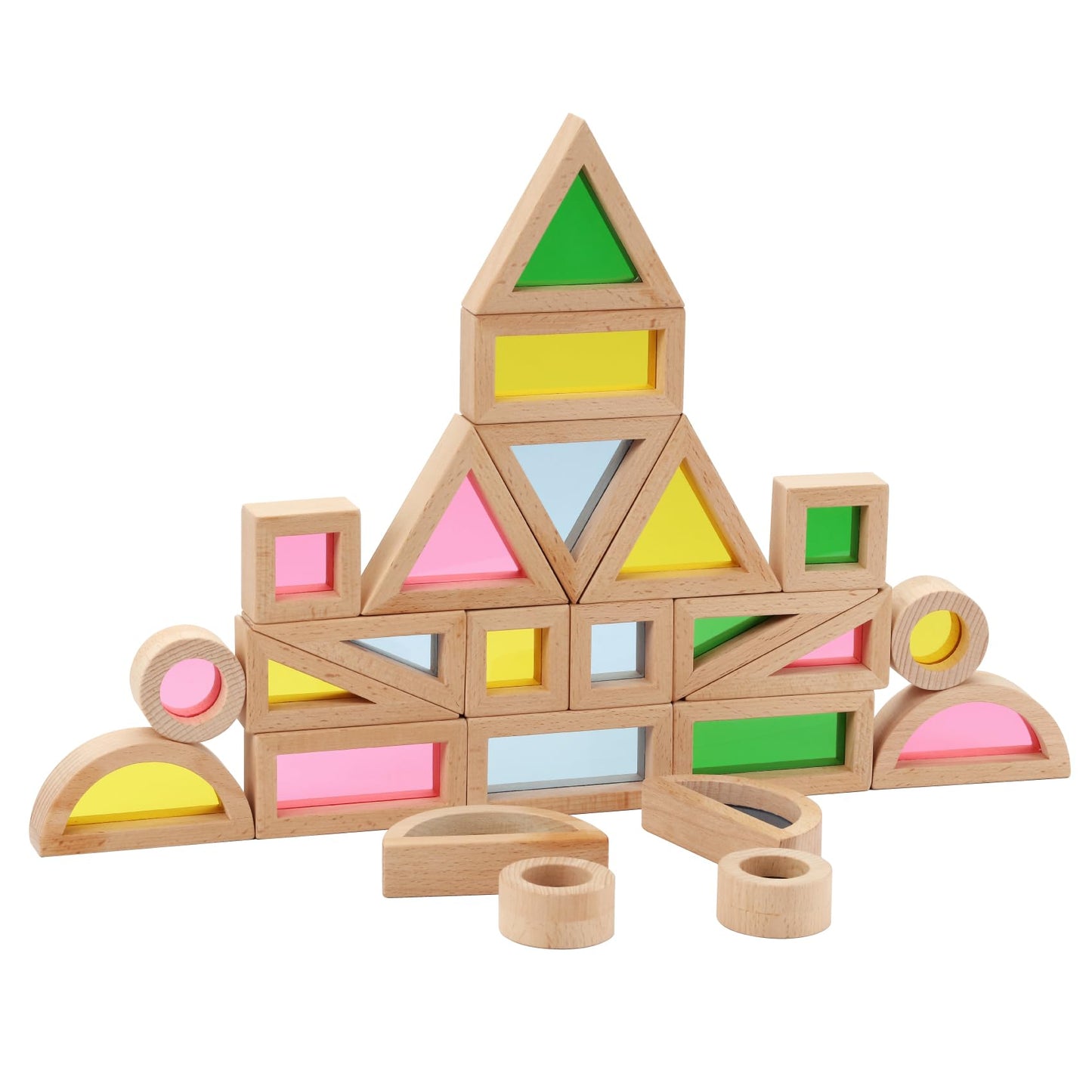 Rainbow Acrylic Stacking Blocks - 24PCS Montessori Toy and Construction Toy, Preschool Learning, Educational Toy, Geometry Wooden Toy for Toddler Gift for Endless Fun!