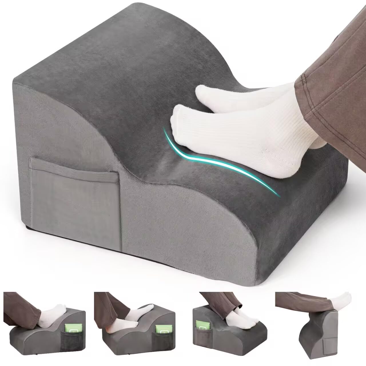 Echaprey Foot Rest for Under Desk at Work,Adjustable Under Desk Footrest Multifunctional 3-Tier Foot Stool with Non-Slip Base and Washable Cover Ergonomic Foot Stool for Office,Home,Car,Travel (Grey)