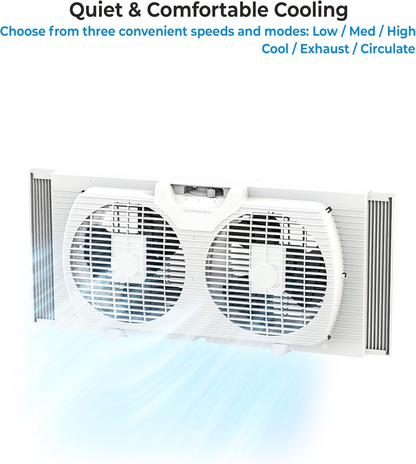 EZ-CHILL 9" Twin Window Fan with Manually Reversible Airflow Control, Auto-Locking Expanders, 2 Speed, Dual Fan, Exhaust, Airflow 9.84 ft/sec, Ideal for Home, Kitchen, Bedroom & Office, White
