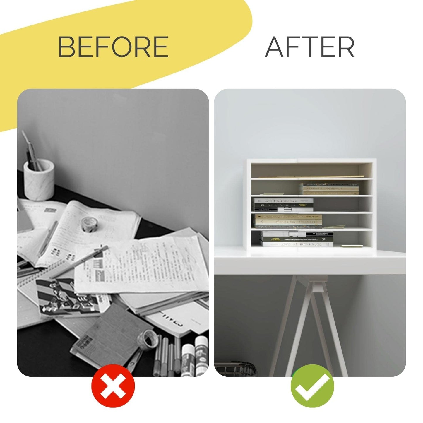 LAPTAIN Desktop File Sorter with 4 Adjustable Shelves for Home and Office, Paper Letter Tray Organizer Wall Mount, White