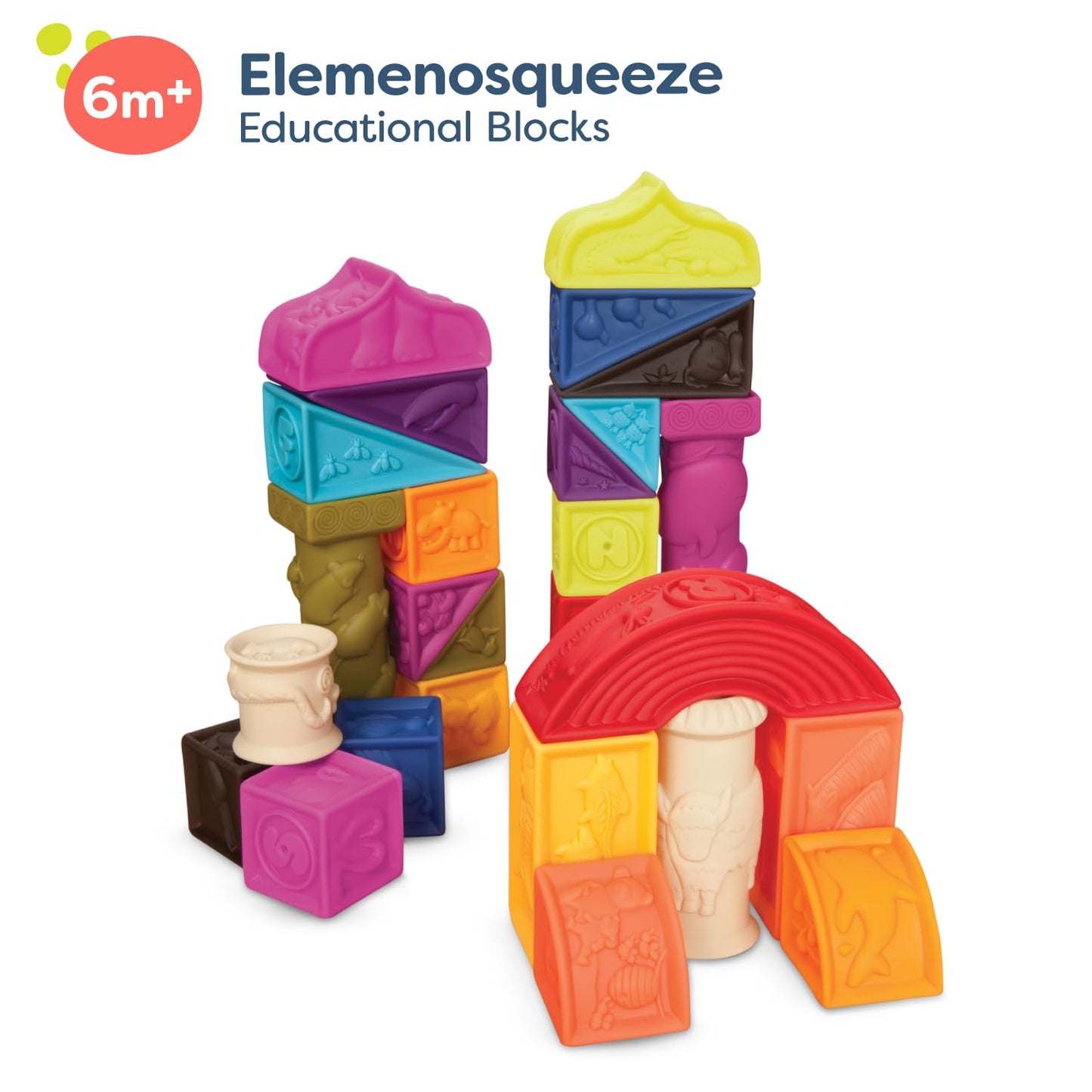 B. toys – Alphabet Learning Blocks for Babies & Toddlers – 26 Soft Squeezable ABC Blocks with Textured Animals – Educational Toys for Sensory Play, Bath Time & Early Development – 6+ Months