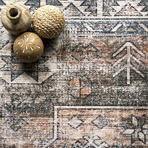 nuLOOM 4' x 6' Machine Washable Stain-Resistant Area Rug with Non Slip Backing, Low Profile for Living Room, Bedroom, and Dining Room, Bowie Rust