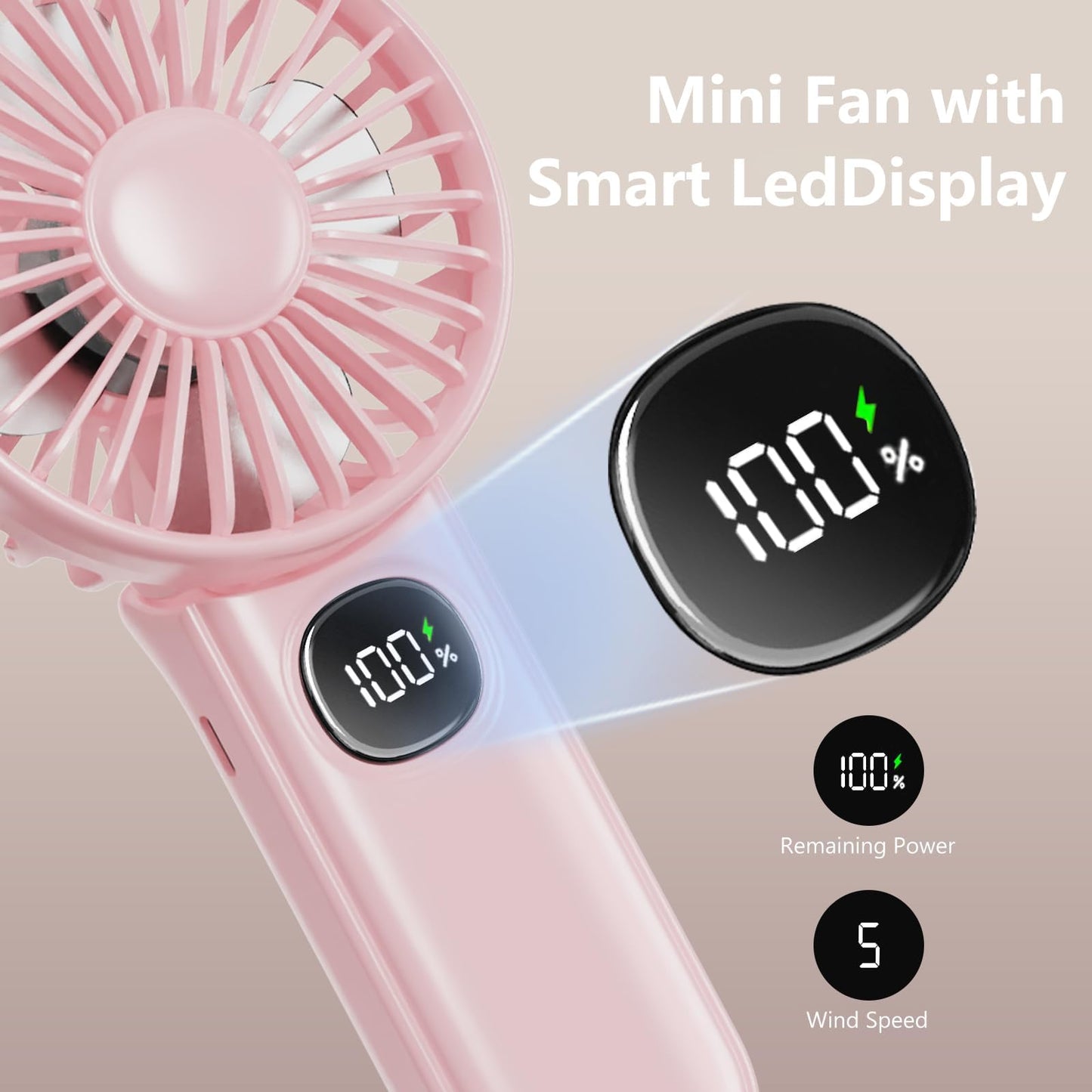 xigmer Portable Fan, 2-Pack Rechargeable Handheld Fans with 12H Battery, 5-Speed 180° Foldable USB Fan, Cooling Face Fan with Lanyard for Makeup & Travel, Camping, Hiking -Pink & Purple