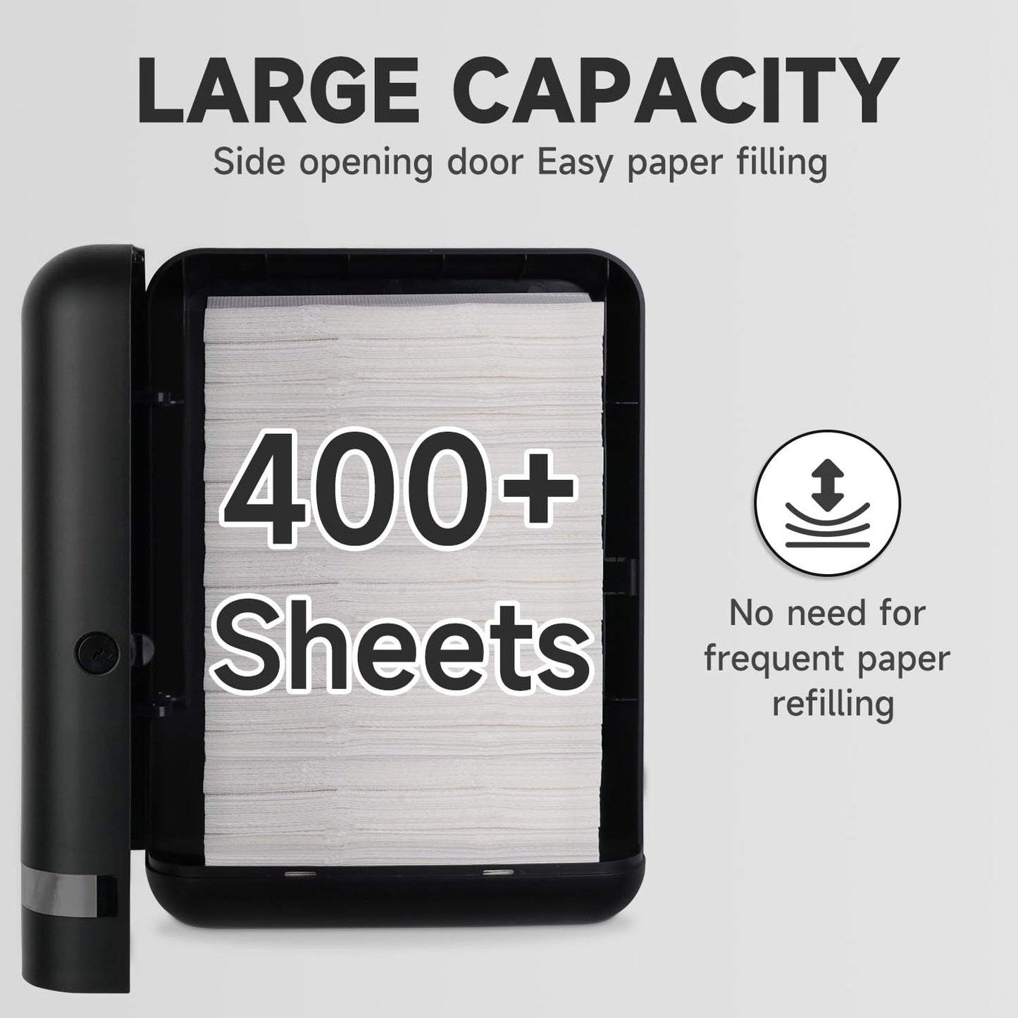 AIKE 400 Sheets Multifold Paper Towel Dispenser Wall Mount for Commercial with Lock Large Capacity, Black (Folded Size 9.0" x 3.5" Or Smaller)