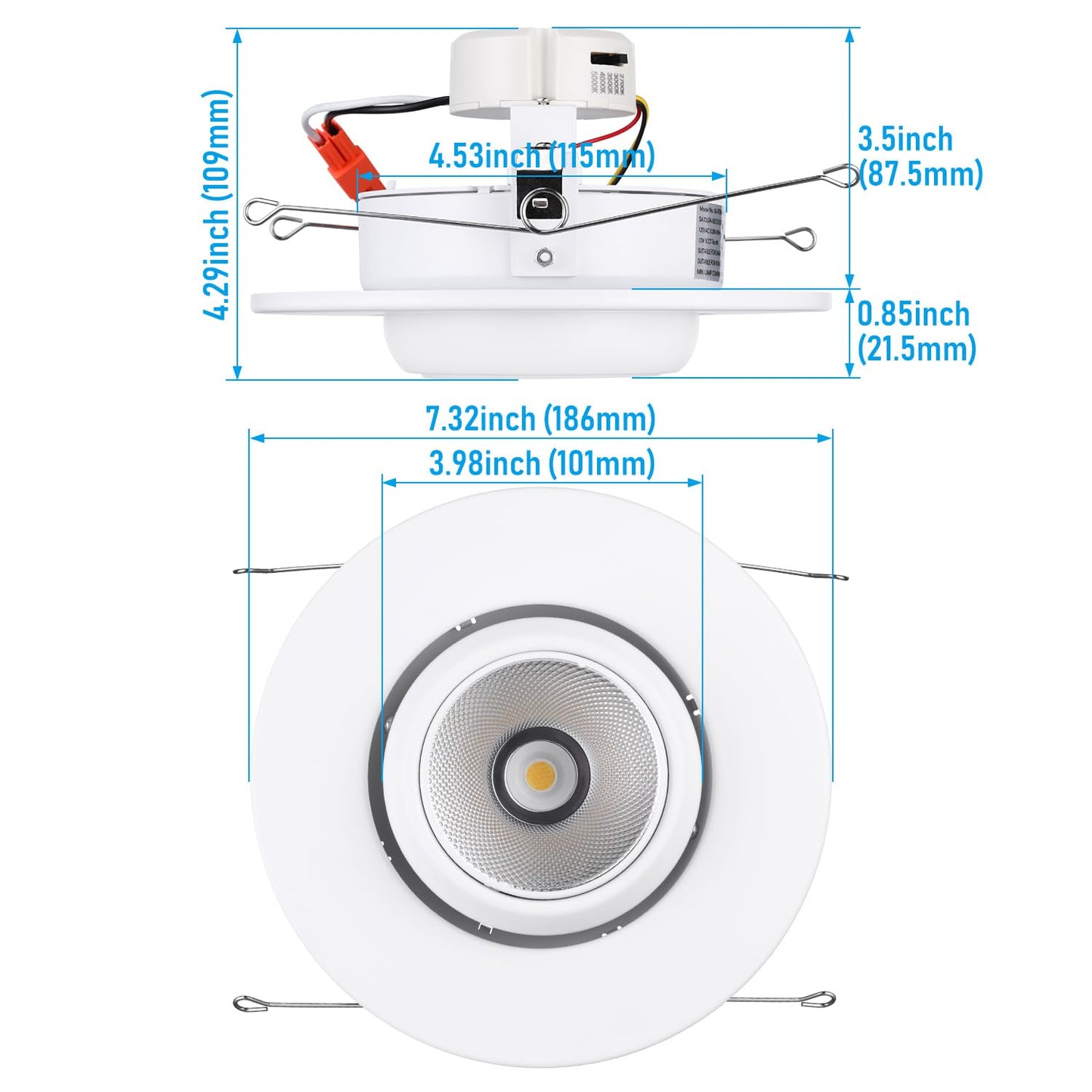 TORCHSTAR 6 Inch 5CCT LED Gimbal Retrofit Recessed Light Dimmable, 2700K/3000K/3500K/4000K/5000K, 12W CRI90 Directional Eyeball Can Light, Swivel Adjustable Spotlight Downlight ETL, Pack of 4
