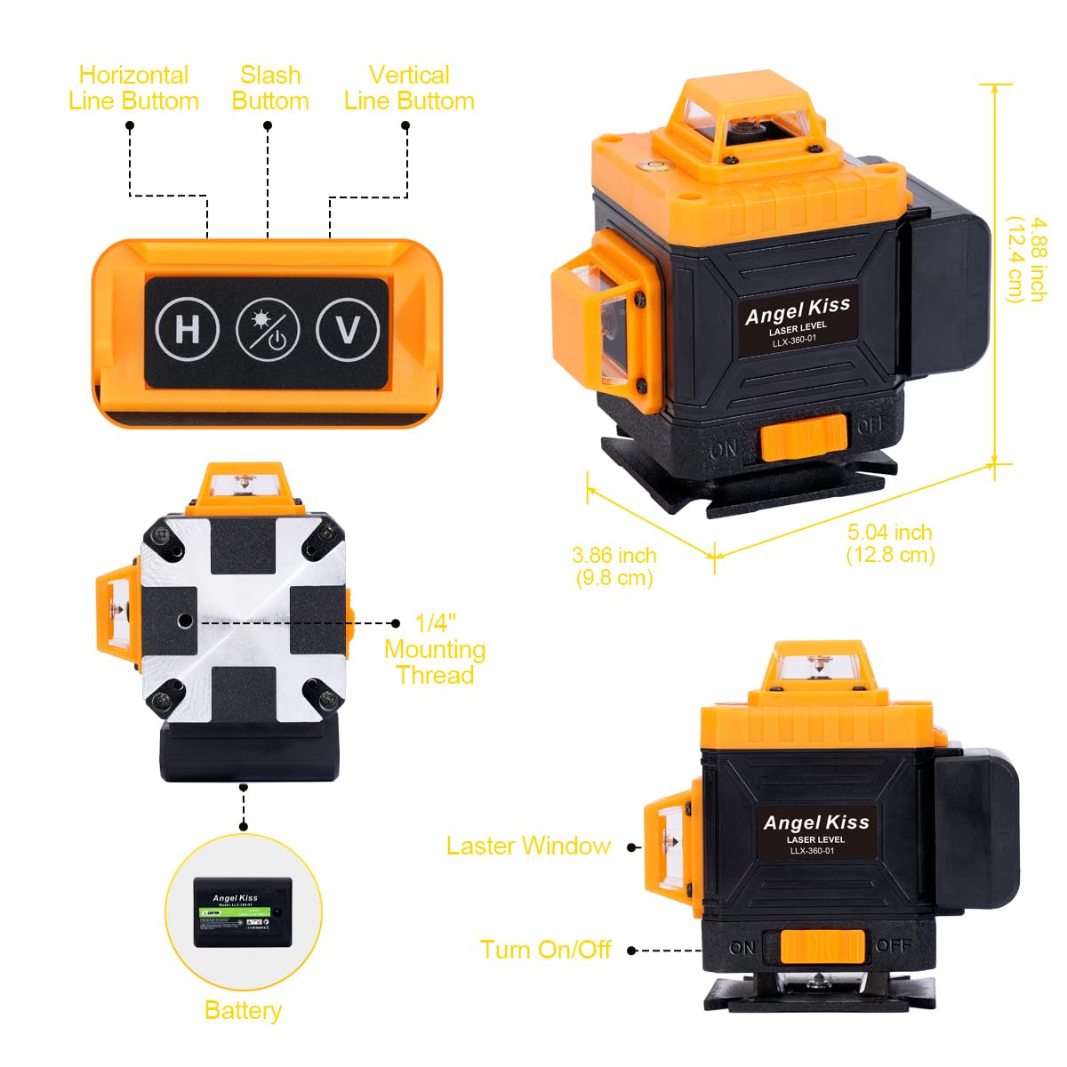 Laser Level Self Leveling 4x360° - 4D Green Cross Line 100 feet DIY Bright Laser Leveler for Picture Hanging, Tile, Decoratio, Construction Indoor Project, w/Magnetic Mount, 2 Rrechargeable Batteries