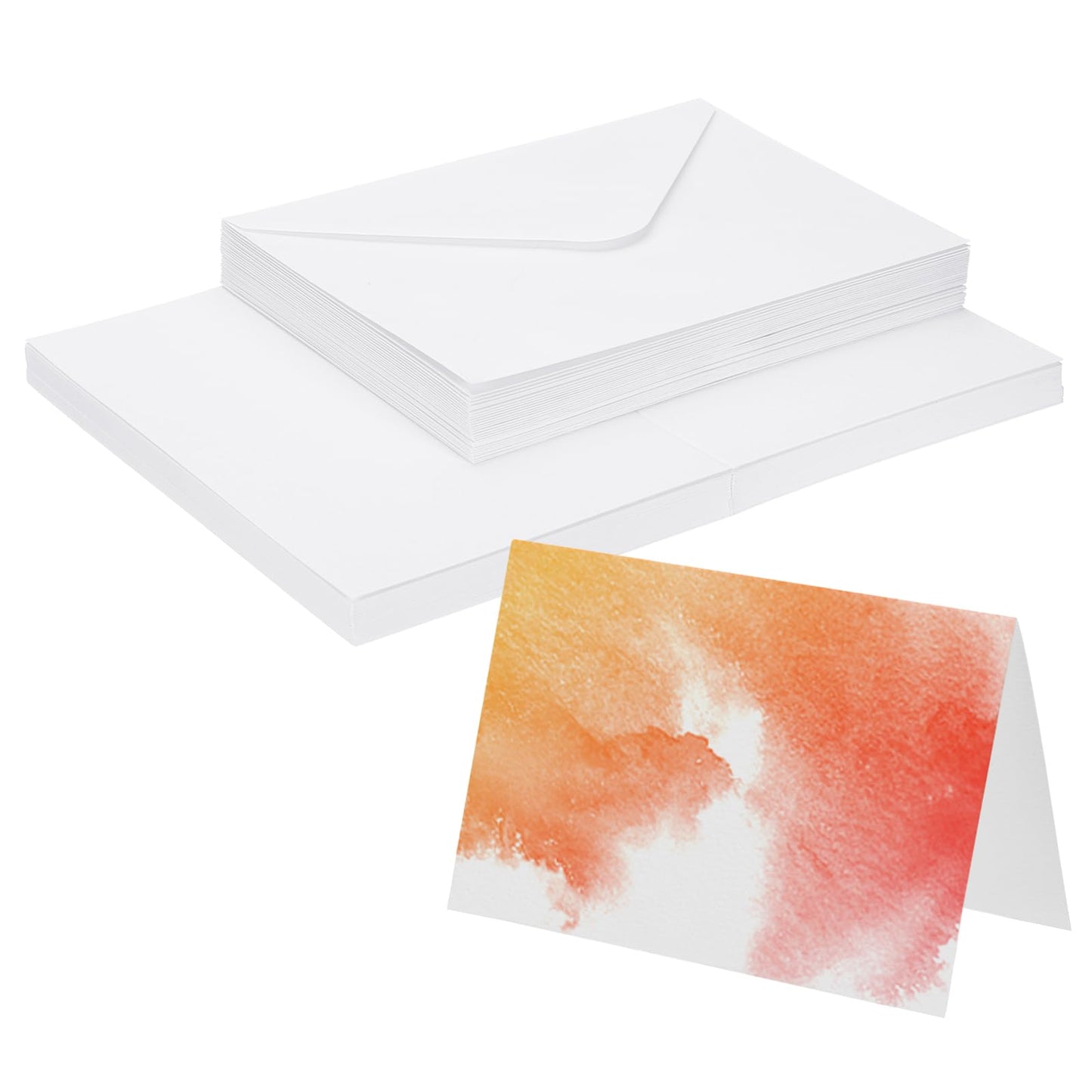 PATIKIL 50 Sets Pure Cotton Watercolor Cards 140lb/300 GSM Postcards with Envelopes for Art Painting Creative Thank Notes, 5x7 Inch Foldable Size