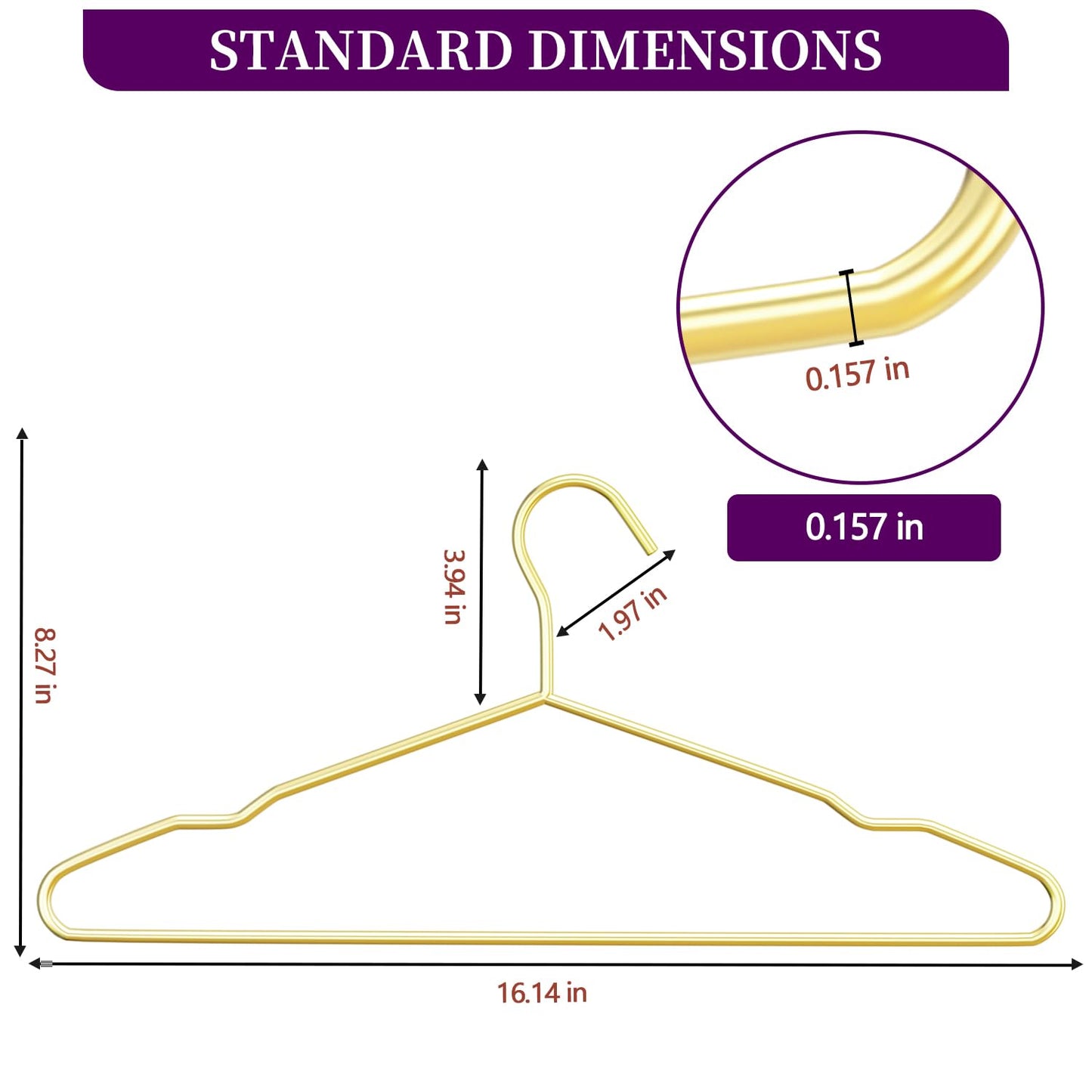 40Pack Gold Hangers + 5 Clothes Pins, Premium Glossy Gold Strong Metal Hangers, Upgraded Thickened Reinforced 50lbs Weight Capacity, Suitable for Heavy Coats, Jackets, Shirts, Dresses
