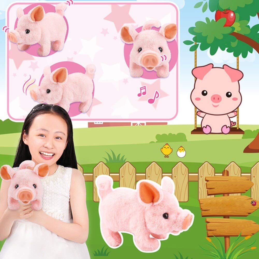 Liberty Imports Plush Pigy Pet Piggy Electronic Toy Piglet - Walking, Wag Tail, Wiggle Nose, Oink Sounds for Kids