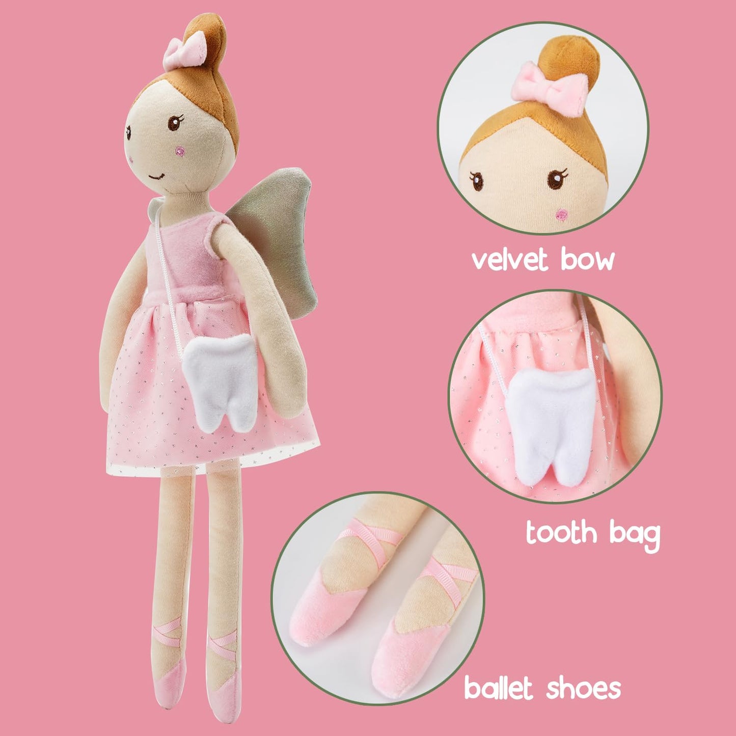 free-space Tooth Fairy Soft Plush Ballet Doll with Little Tooth Bag Christmas Holiday Birthday Gifts for Kids