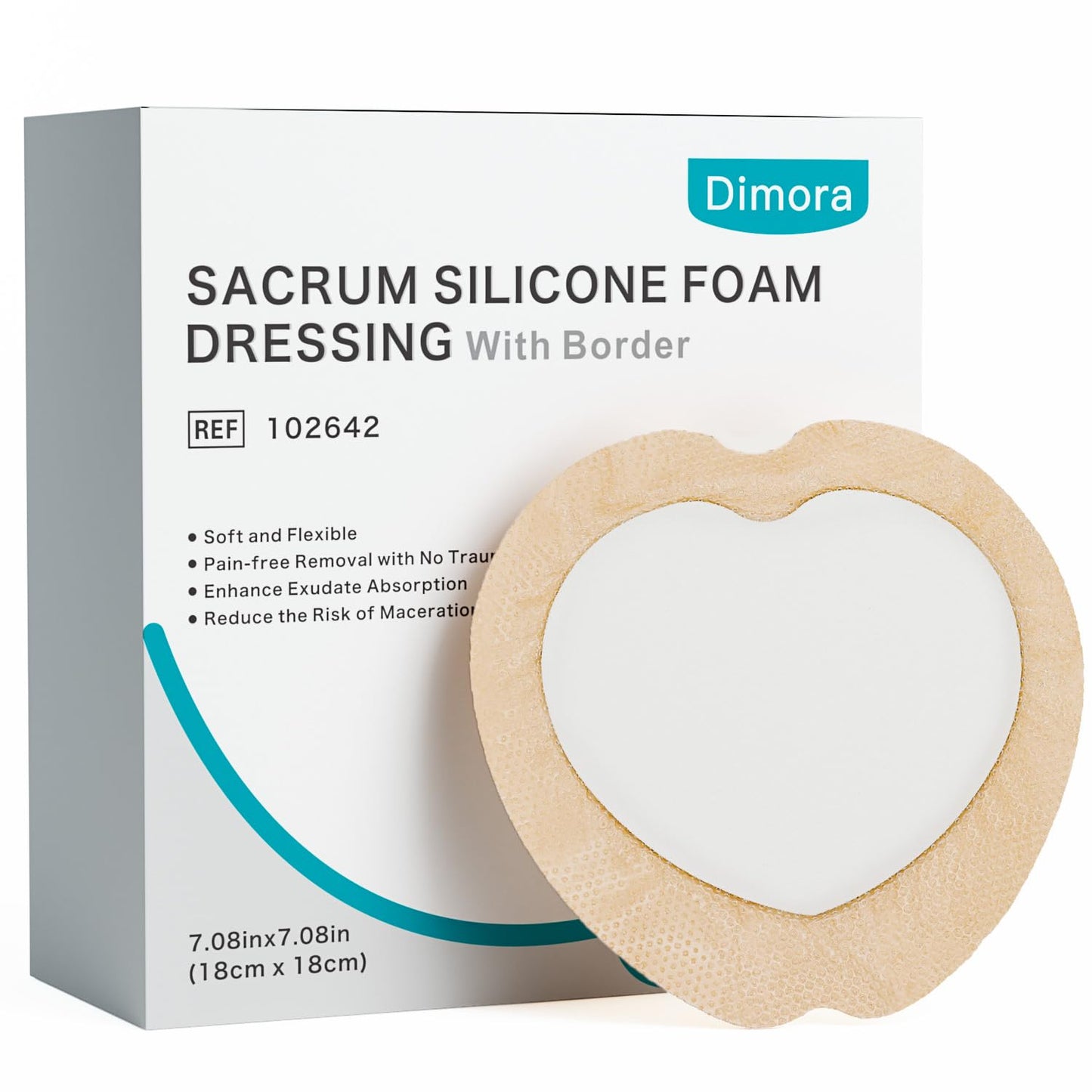 Dimora Sacrum Foam Wound Dressing (20 Packs)- Silicone Foam Bandages Adhesive Border 7"x7", Absorbent Sacral Pads Waterproof Breathable Bed Sore Pressure Dressing FSA HSA Approved