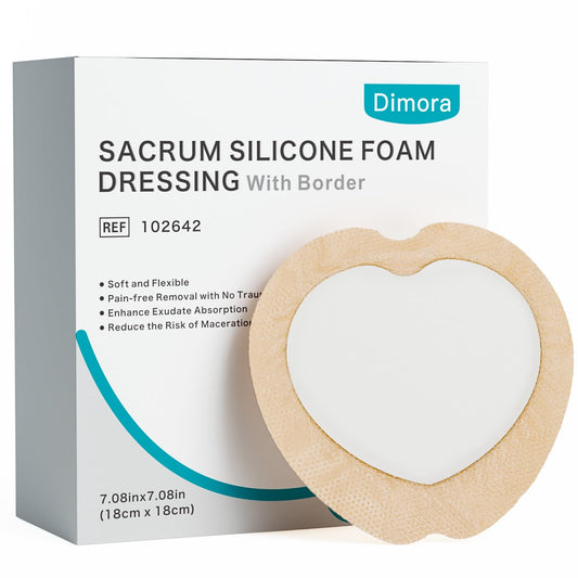 Dimora Sacrum Foam Wound Dressing (20 Packs)- Silicone Foam Bandages Adhesive Border 7"x7", Absorbent Sacral Pads Waterproof Breathable Bed Sore Pressure Dressing FSA HSA Approved