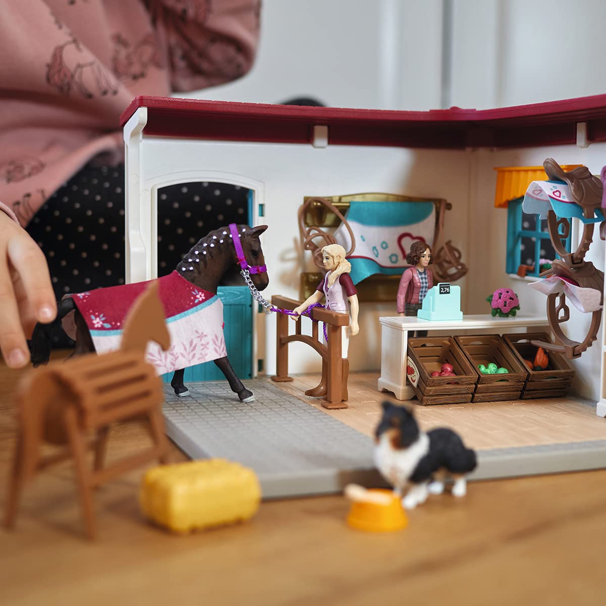 Schleich Horse Club - 67PC Sofia's Tack Shop Playset with Toy Horse Figurine, 2 Poseable Action Figures and Accessories - Realistic Pretend Shopping Toys for Girls and Boys - Kids Toys Ages 5+ | 42568