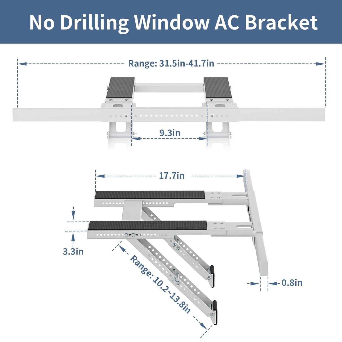 ADKLLA No-Drill AC Window Bracket, Air Conditioner Support Bracket for Single/Double Hung Windows, Heavy Duty Epoxy-Coated Steel Holds Up to 300lbs, Easy Installation & Adjustable
