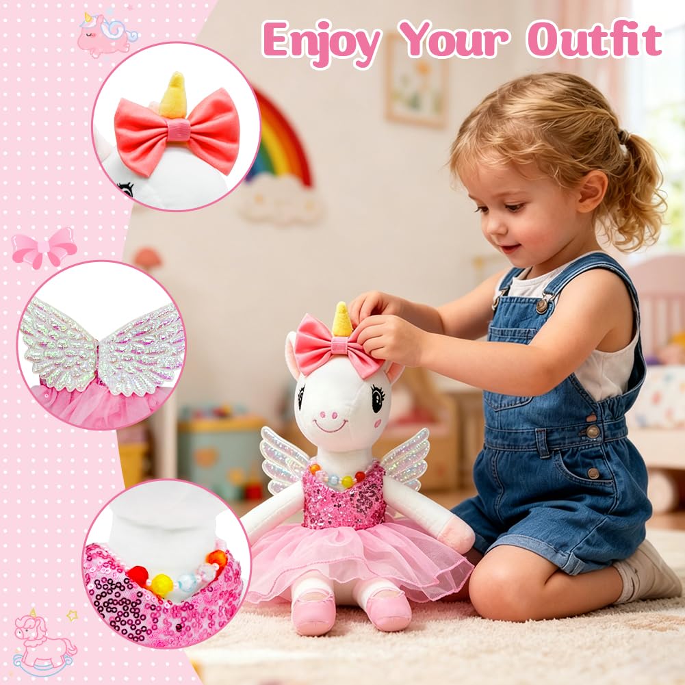 Ballerina Unicorn Toys for Girls Age 4-6, Unicorn Stuffed Animal Dolls Playset, 3 Set Ballet Princess Dress Up Doll with Rainbow Plush Bag, Unicorns Gifts for Birthday Easter Basket Stuffers