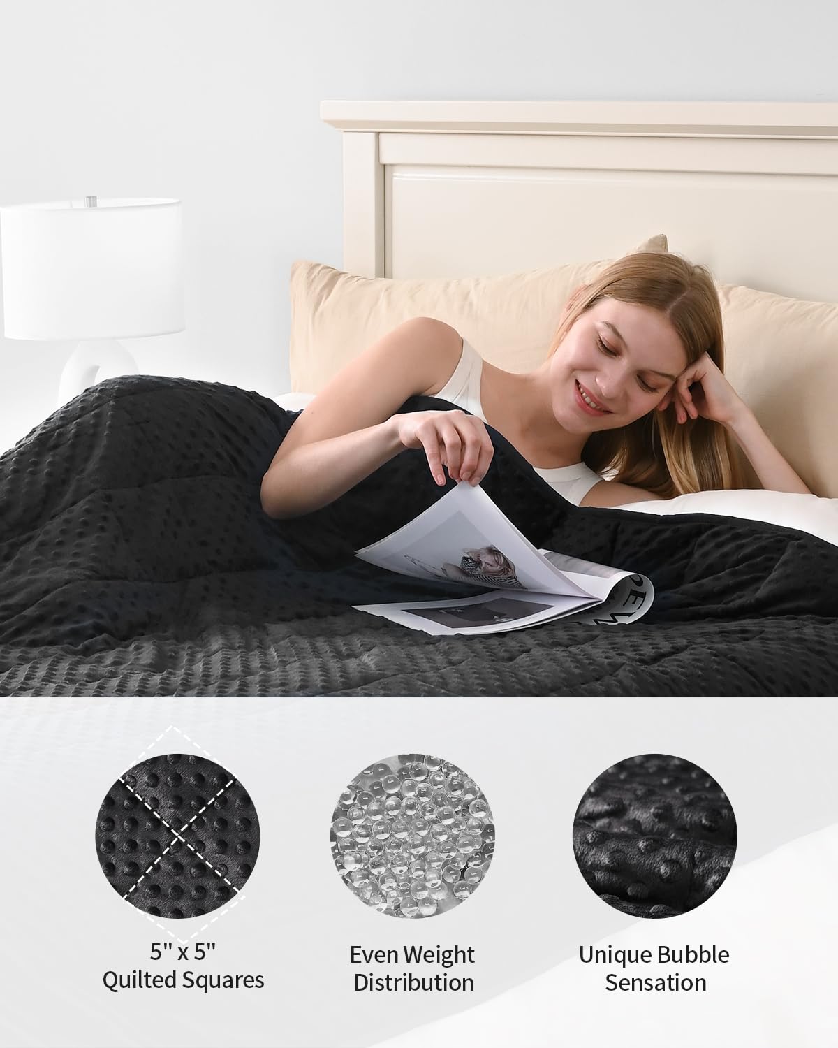 Mr. Sandman Weighted Blanket for Adults, Heavy Blanket for Woman, Man Sleeping/Calm, Soft and Cozy Weighted Throw Blankets, Machine Washable, 60 x 80in, 15 lbs, Black