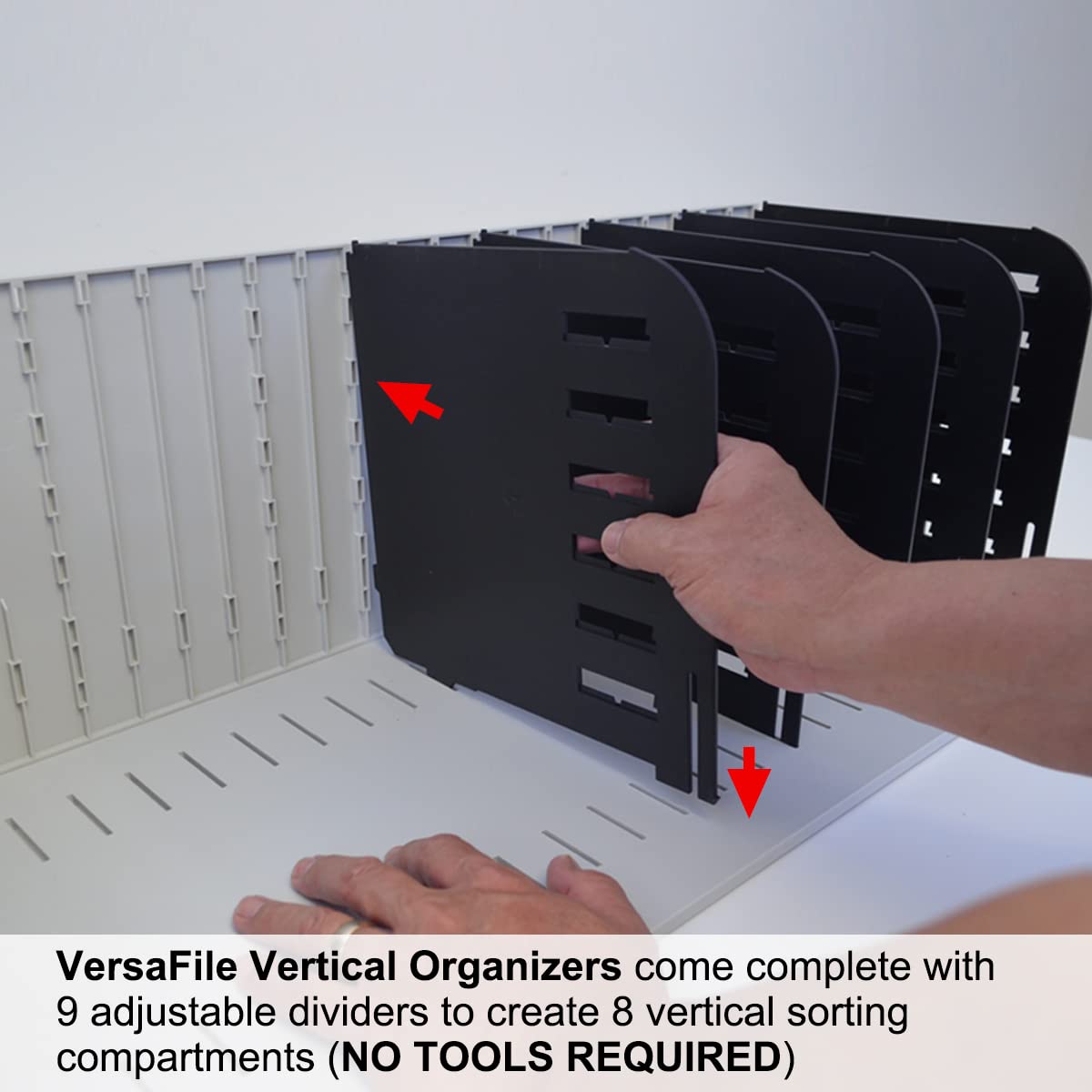 Ultimate Office VersaFile Desktop File Organizer & Sorter Features 9 Adjustable Dividers for Vertical Filing of Books, Magazines, and Hanging Files (Gray w/Black)