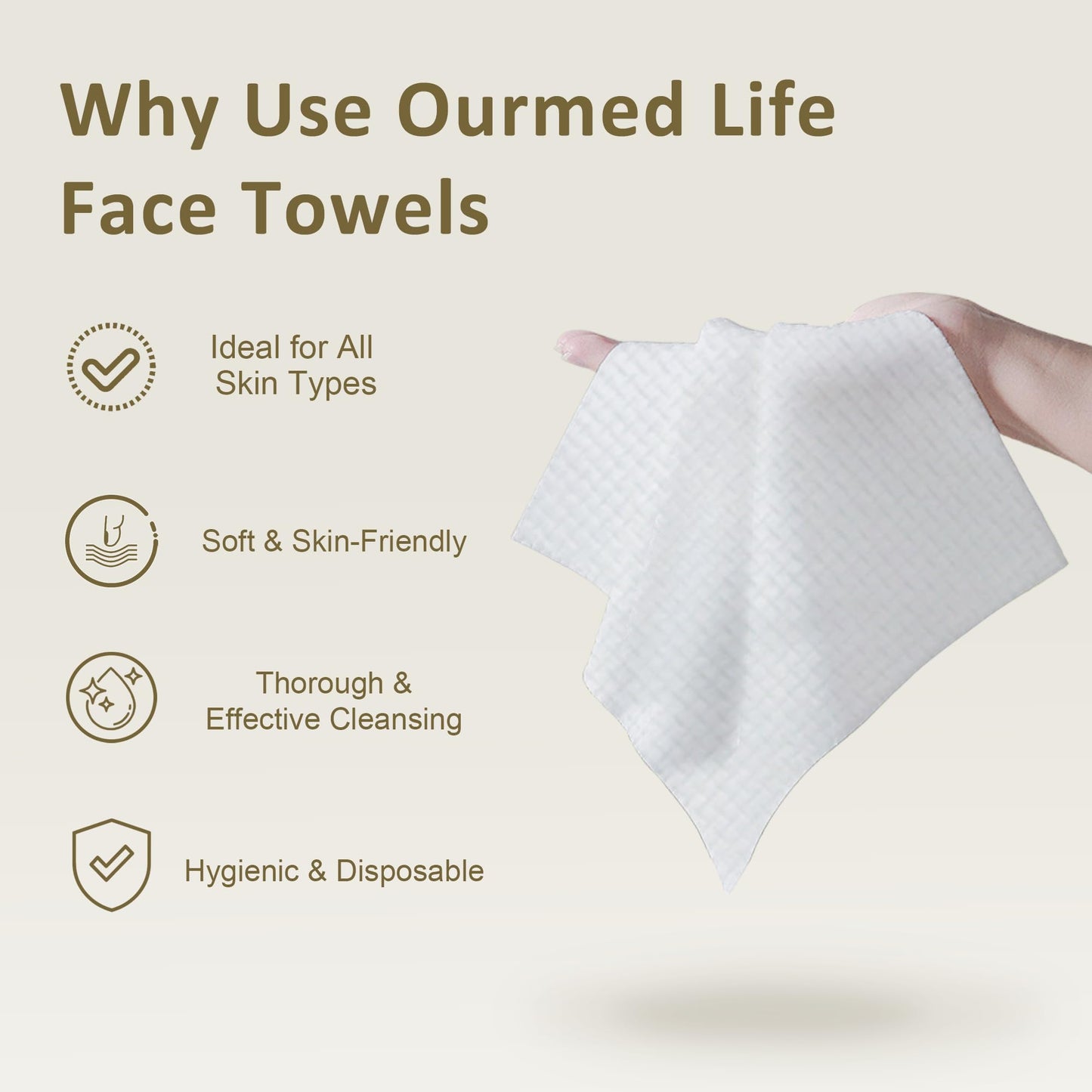 Ourmed Life Face Towels, Disposable Biodegradable Facial Towels for Sensitive Skin, Lint- free Face Wipes for Washing Face, Skincare and Makeup Remover, Dry Wipes, 10"×7.8" Extra Large, 180 Count