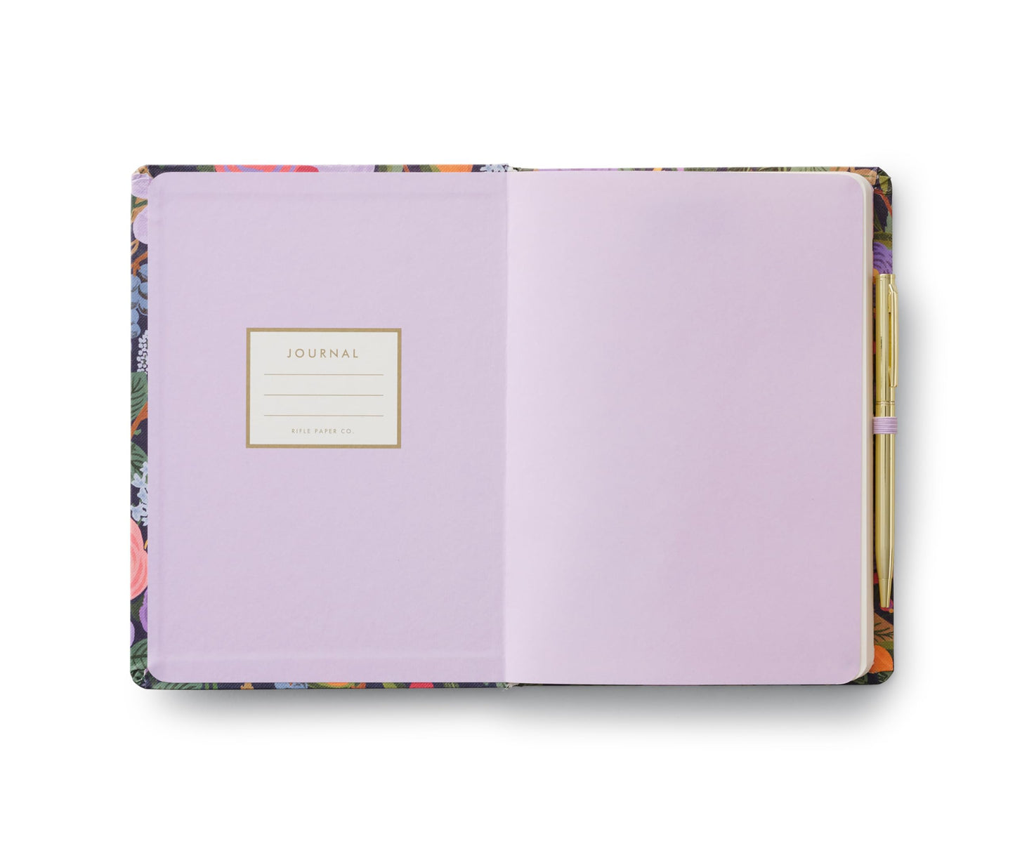 RIFLE PAPER CO. Journal with Pen | Hardcover Notebook with Foil Accents, Paper-Wrapped Grayboard, (144 Pages, Elastic Band Closure, Pocket for Extra Storage), Violet Garden Party