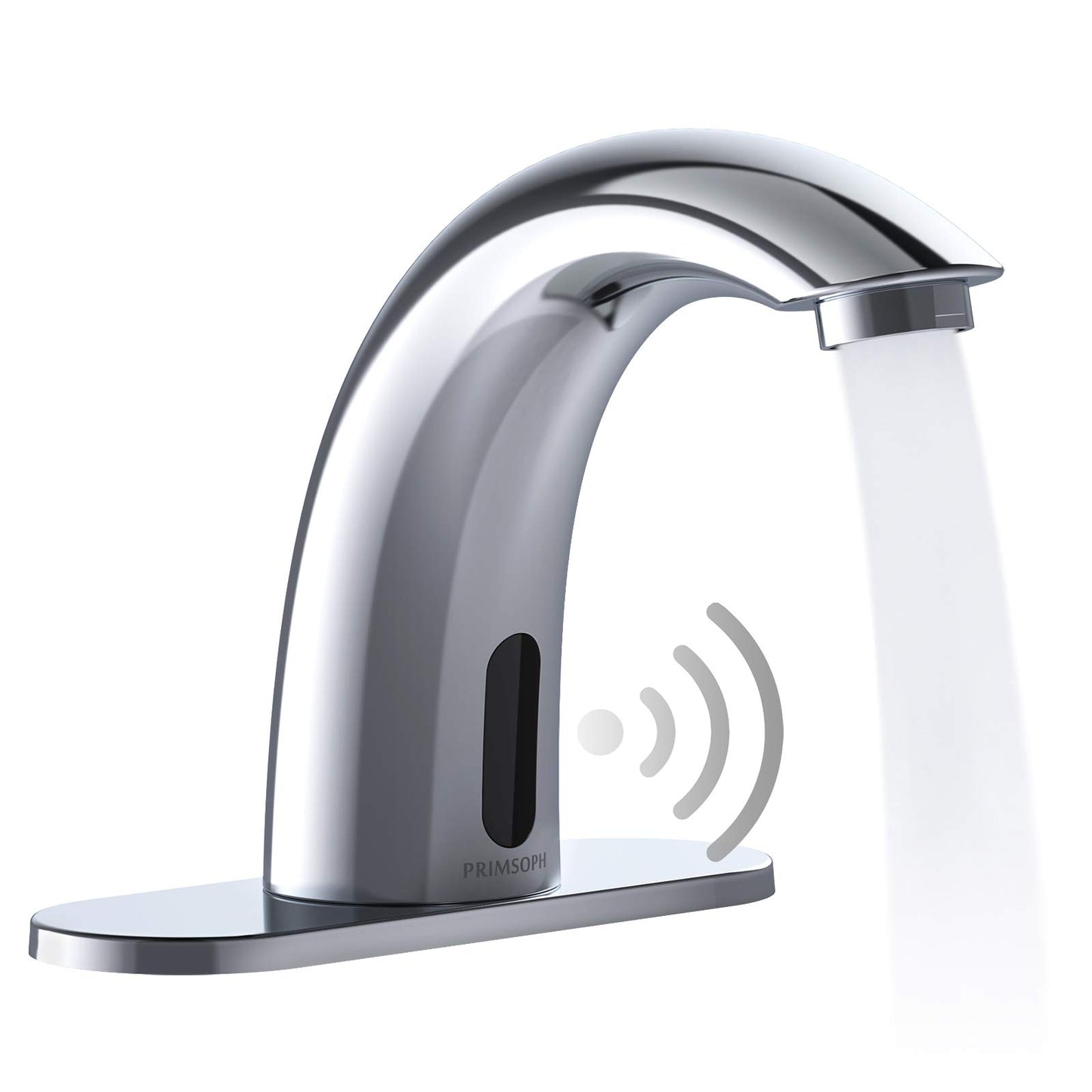 PRIMSOPH Automatic Motion Sensor Hands Free Electronic Infrared Smart Commercial Touchless Bathroom Sink Faucet with Cover Plate Temperature Mixer Battery or Plug-in Powered Chrome