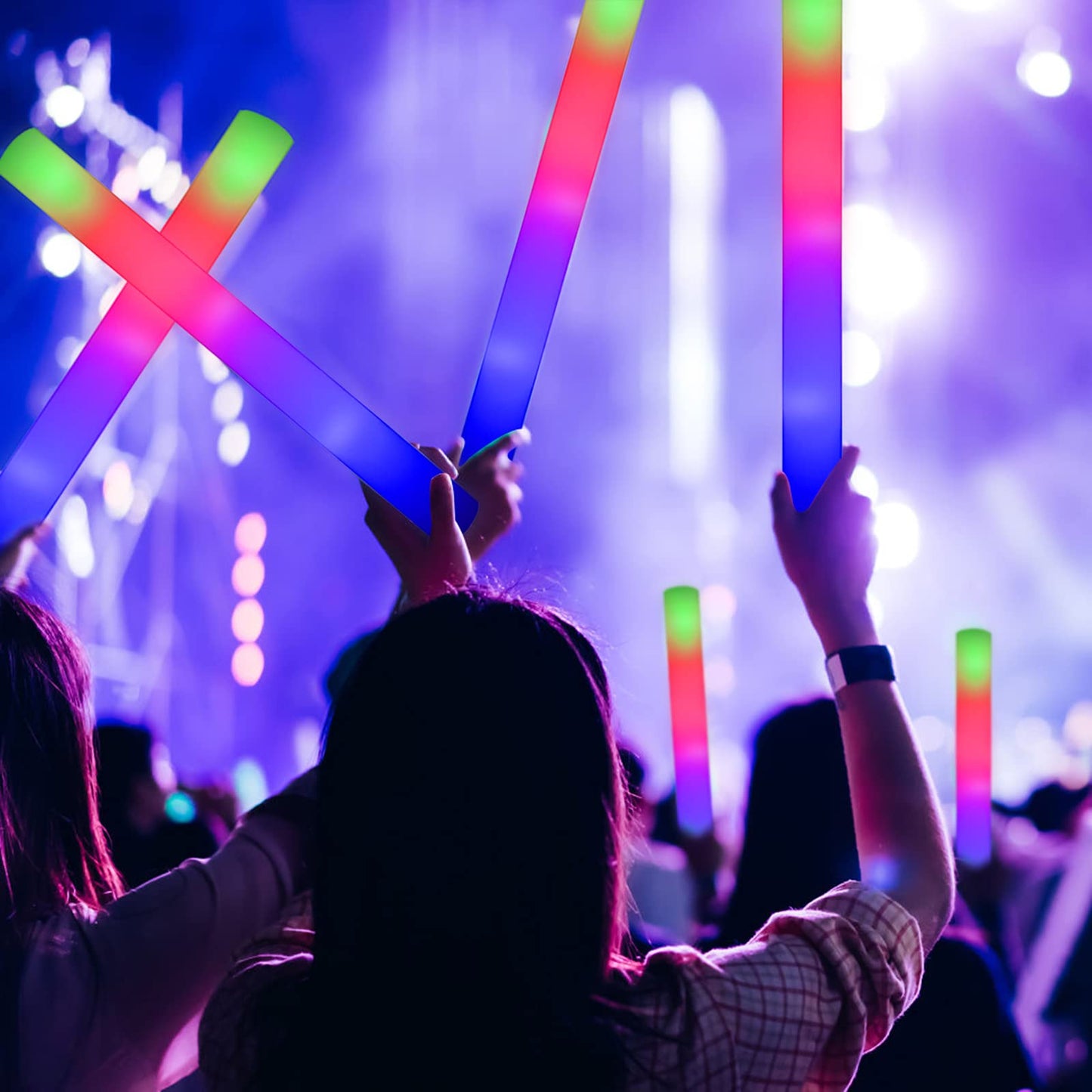 LifBetter 42 Pcs Glow Sticks Bulk- LED Foam Sticks in The Dark with 3 Modes Flashing Led Foam Multicolor Batons Light up Party Favors for Birthdays, Weddings, Concerts, Festivals