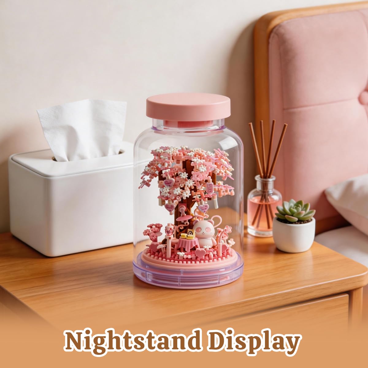 Insgen DIY Panda Cherry Blossom Tree Building Blocks Set, Micro Bricks Model Kit for Adults Teens, Home Office Shelf Decor, Detailed Simulation Miniature Craft (Panda Cherry Tree)