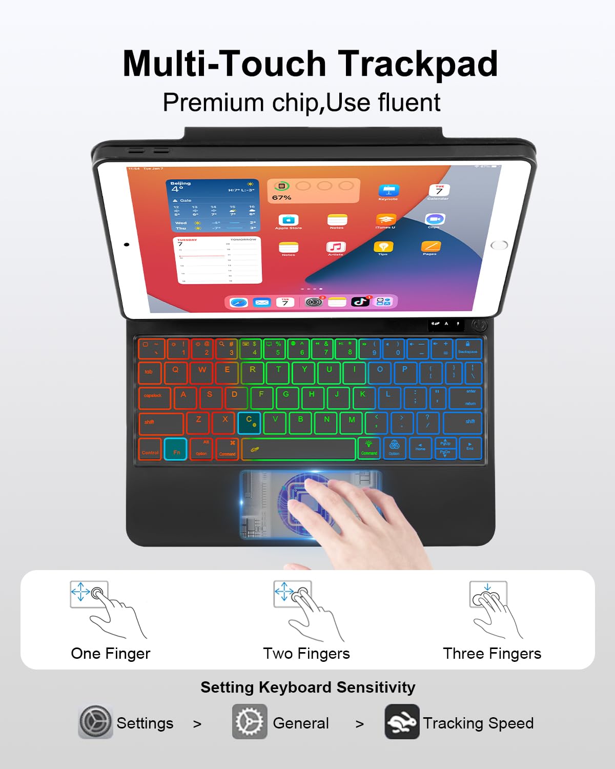 TabletKeyer Magic for iPad 9th 8th 7th Generation 10.2 inch Case with Keyboard, Trackpad Floating Rainbow Backlit TouchPad Keypad with Cantilever Magnetic Cover for iPad Air 3rd Gen Pro 10.5 Black