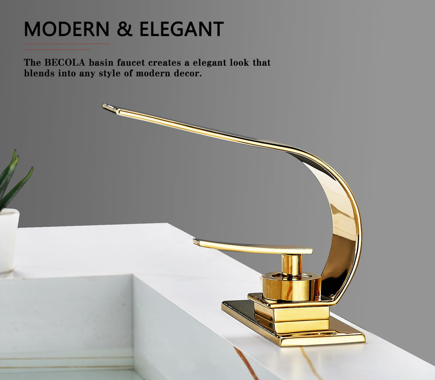 becola Modern Bathroom Sink Faucet, Single Handle Bathroom Faucets for Sink 1 Hole, Low Arc Touch On Faucet, Gold Hot and Cold Water Mixer Tap with Deck Plate - Gold