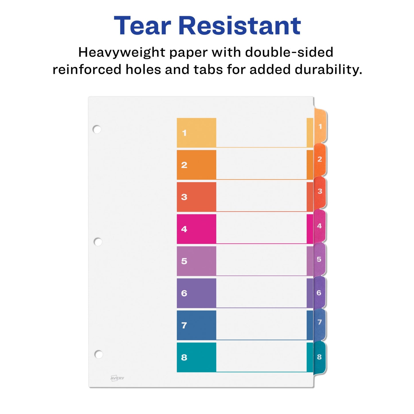 Avery 8 Tab Dividers for 3 Ring Binders, Customizable Table of Contents, Multicolor Tabs, 24 Sets (11168)