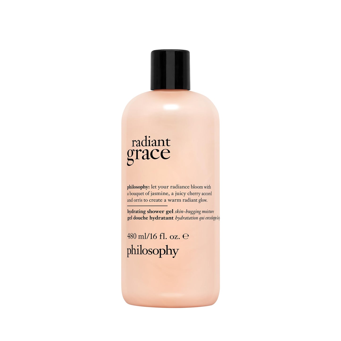 philosophy radiant grace hydrating bath & shower gel- cleanses, soothes & comforts dry skin - with notes of jasmine, black cherry & sandalwood - 16 fl oz