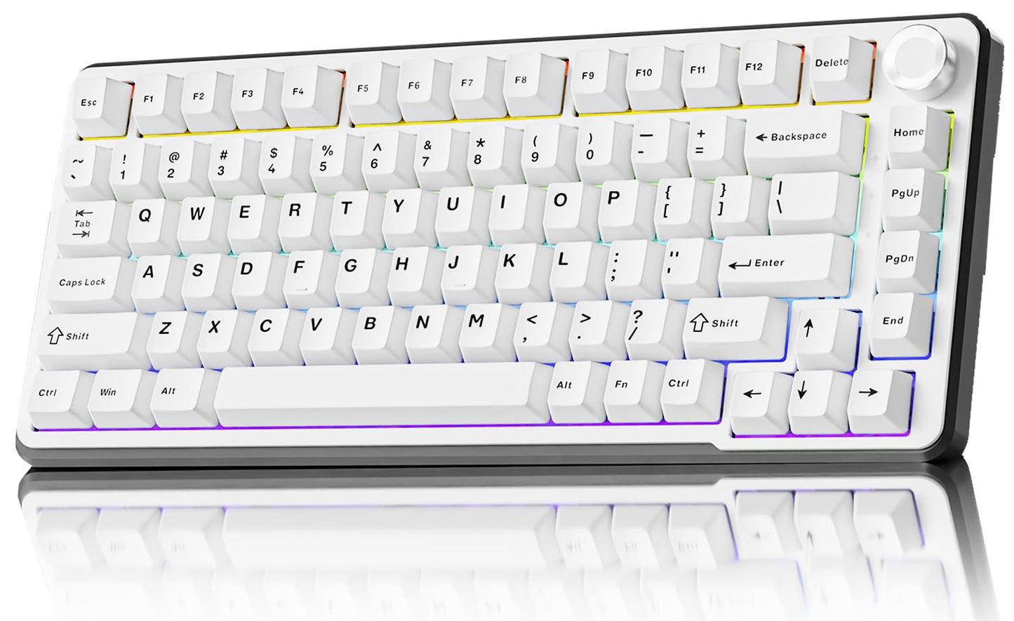 SEUNKWANG EWEADN GS75 Wireless Mechanical Keyboard ASMR, 75% Gaming Keyboard Gasket Hot Swappable Custom Keyboards with RGB, Knob, PBT Keycaps BT5.0/2.4G/USB-C Creamy Keyboards White