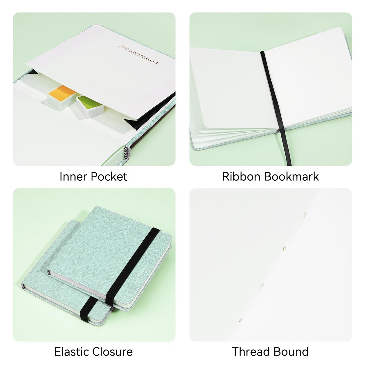 Lightwish Square Watercolor Journal,2 Pack Total 48 Sheets 100% Cotton,300gsm/140lb,Acid-Free,Hot Press Watecolor Sketchbook for Artists Adults Students,4.7 * 4.7 Inches(Light Green)