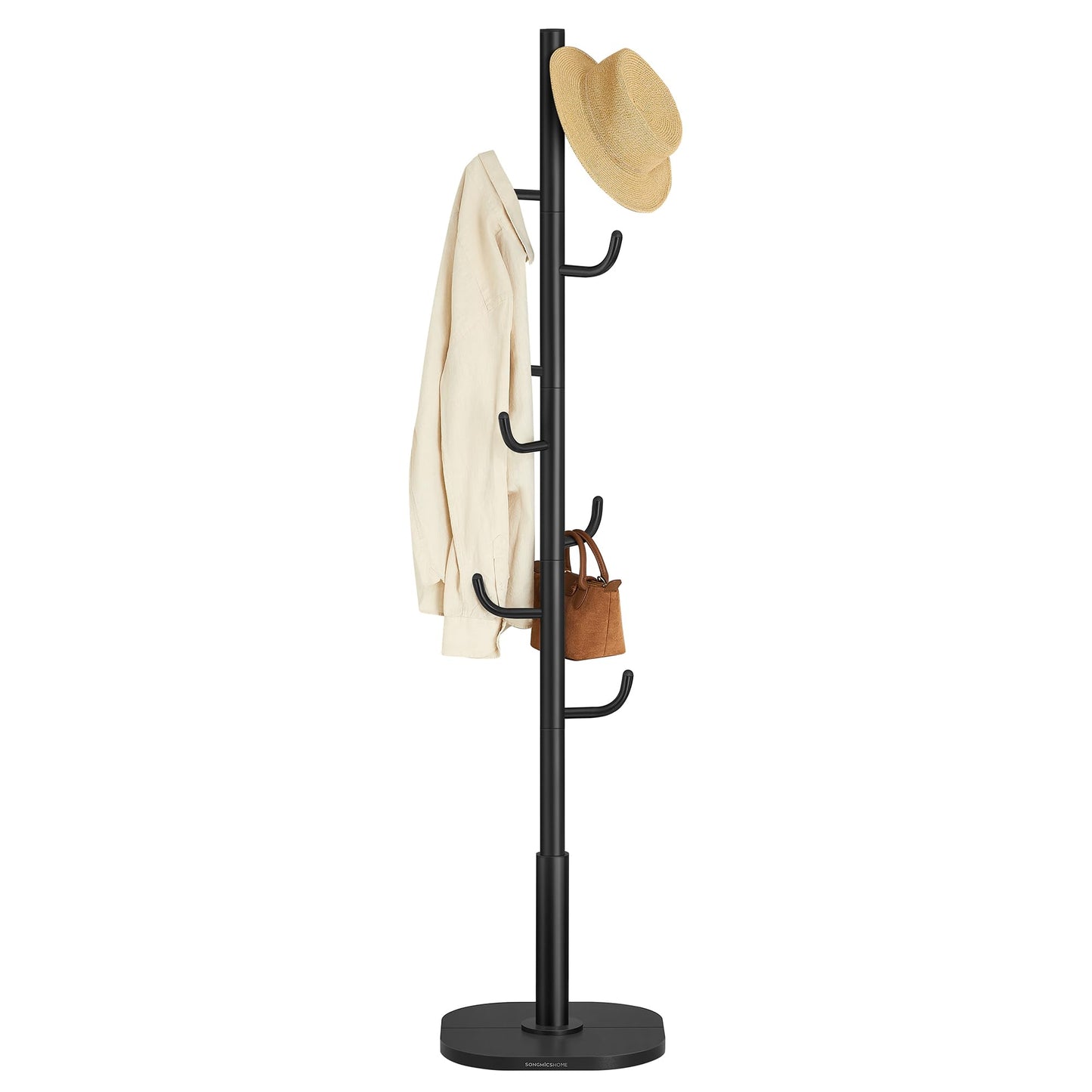 SONGMICS HOME Cactus-Shaped Coat Rack, Freestanding Coat Tree, Coat Hanger Stand with 8 Sturdy Hooks, with Curved Ends, for Clothes, Hats, Bags, Ink Black URCR039B01