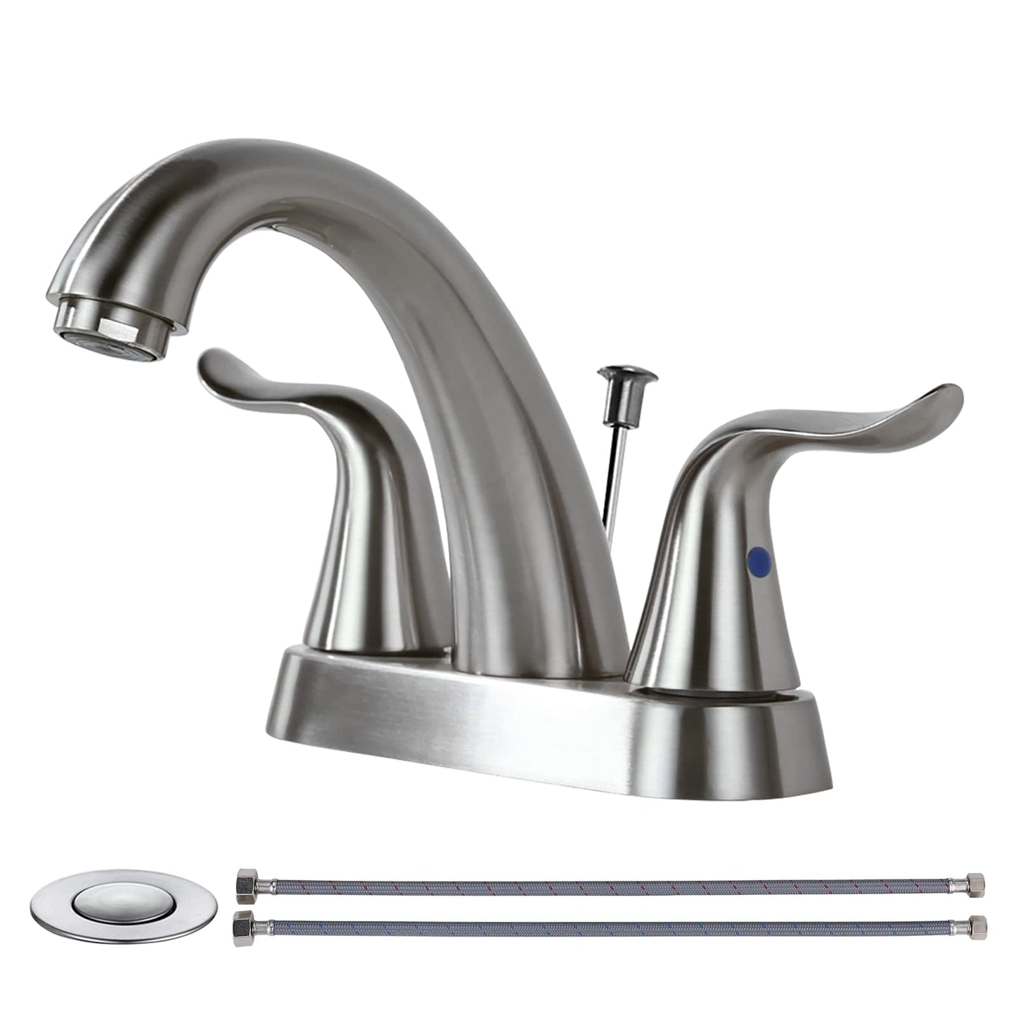 WOWOW Bathroom Faucet 2 Handle 4 Inch Centerset Bathroom Sink Faucet, Lead-Free Basin Mixer Tap with Lift Rod Drain Stopper, 2 Handle Centerset Lavatory Faucet Brushed Nickel Vanity Faucet
