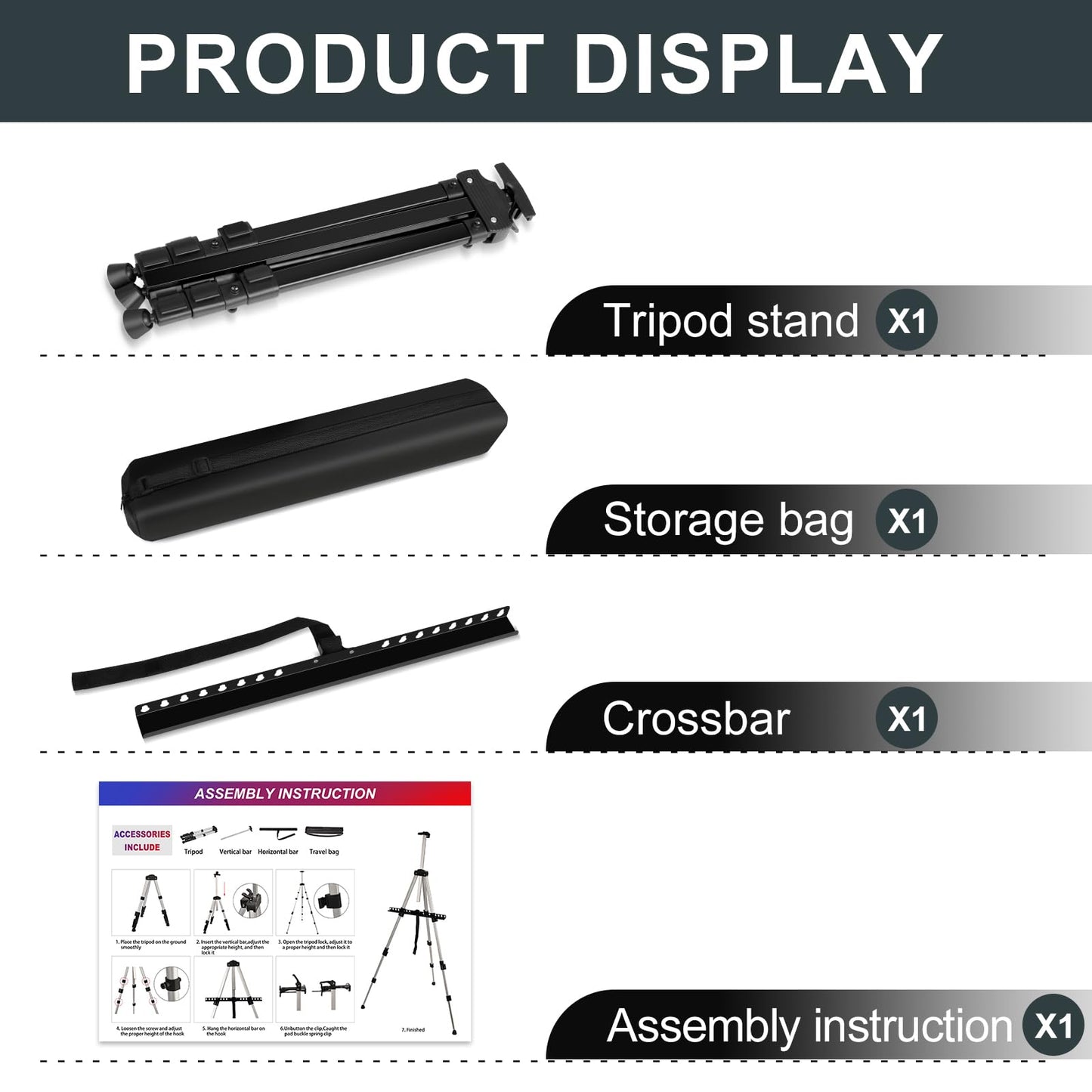 AROIC 8 Pack Painting Display Easel Stand Portable Adjustable Metal Tripod Artist Canvases Height from17to66Inch Extra Sturdy forTable-Top/Floor Painting, Drawingand Displaying,Black with8Storage Bag