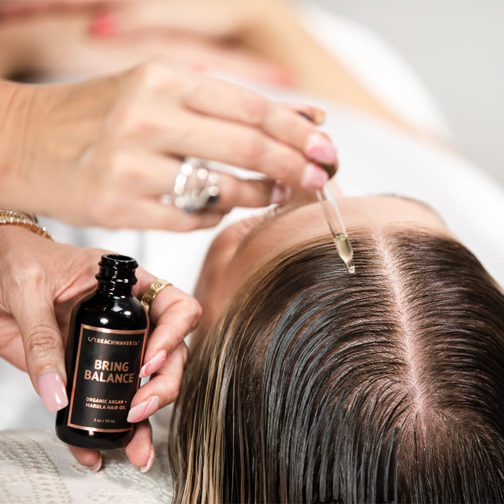 The Beachwaver Co. Haircare Bring Balance Organic Argan + Marula Hair Oil (2 Oz) | Vegan, Fragrance-Free Hair Oil Treatment | Just 5 Ingredients: Marula, Jojoba, Black Cumin, Sunflower & Argan Oils