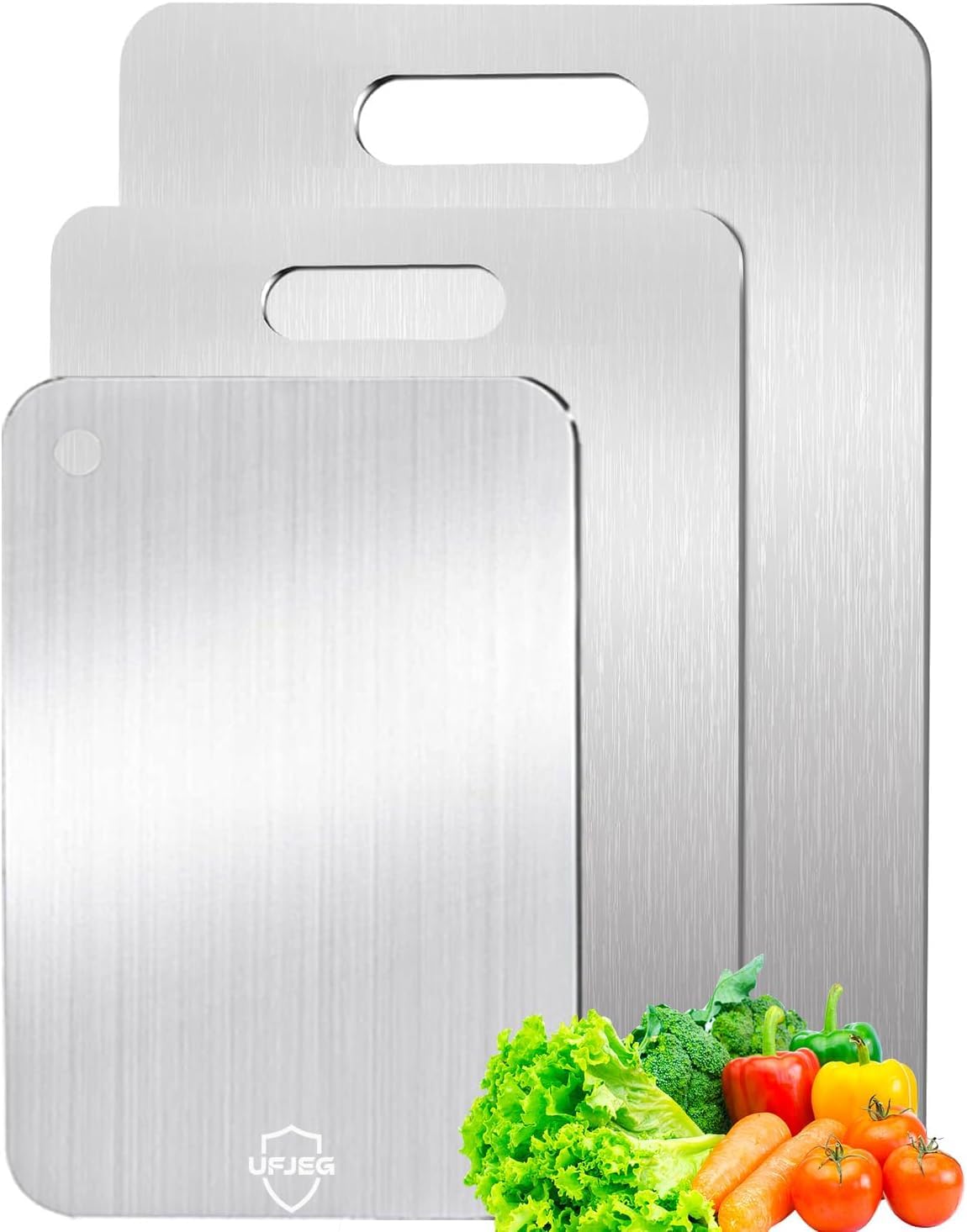 UFJEG Titanium Cutting Board, 3 PCS Titanium Cutting Boards for Kitchen, Non Toxic, Double-Sided Food Grade Chopping Board for Outdoor Camping(15.6" x 11", 13" x 9.3", 11.8" x 7.8")